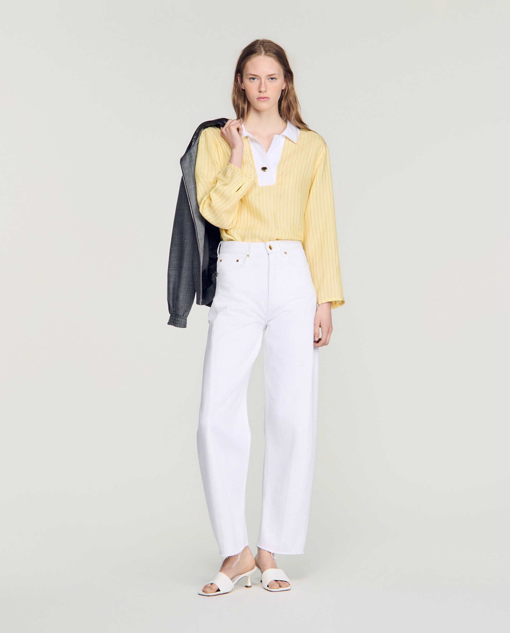 Top de mujer a rayas de manga larga 100% algodón - Sandro - Amarillo Amarillo-5