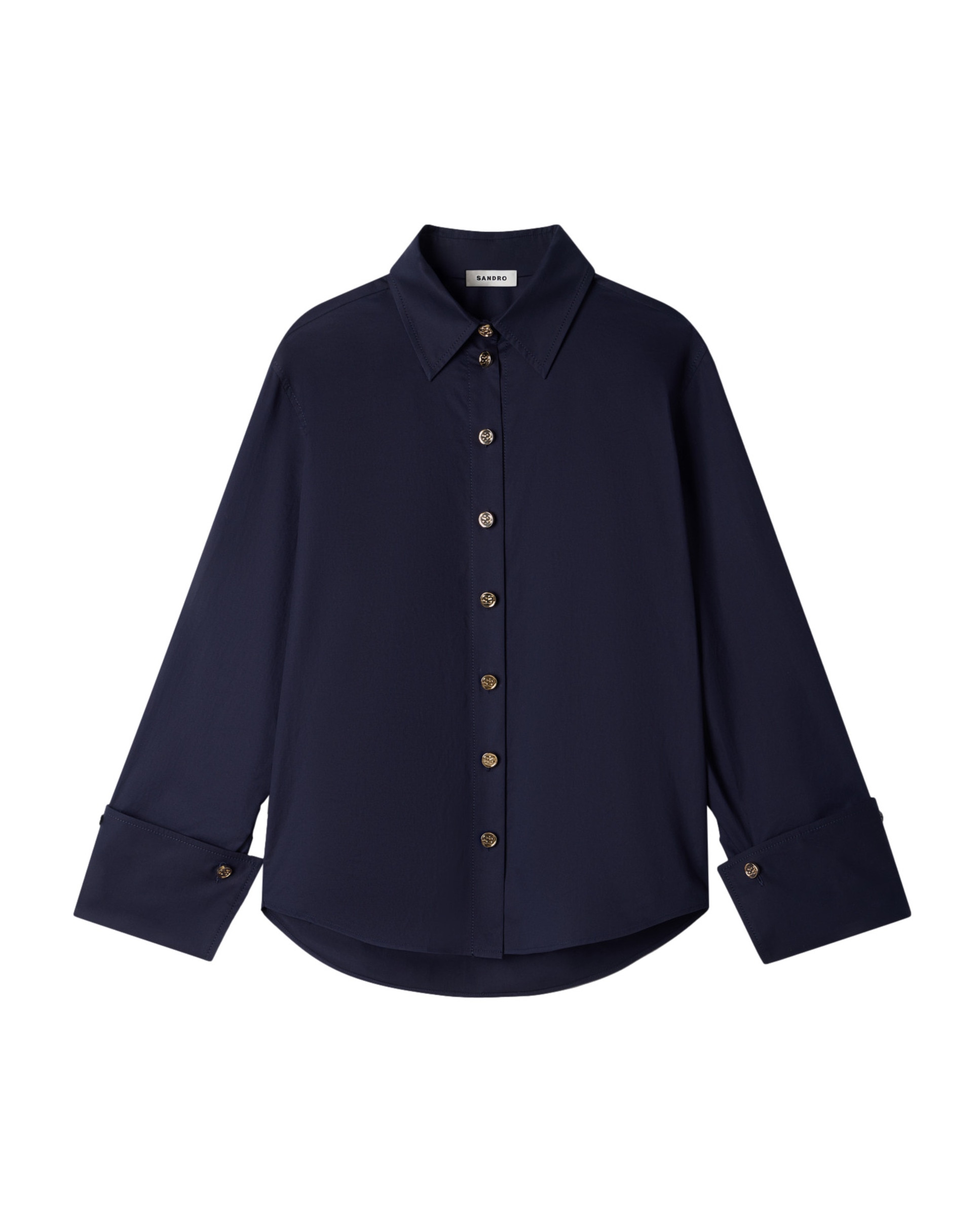 Camisa de mujer 100% algodón de corte recto y puños anchos - Sandro - Azul marino Azul marino-7