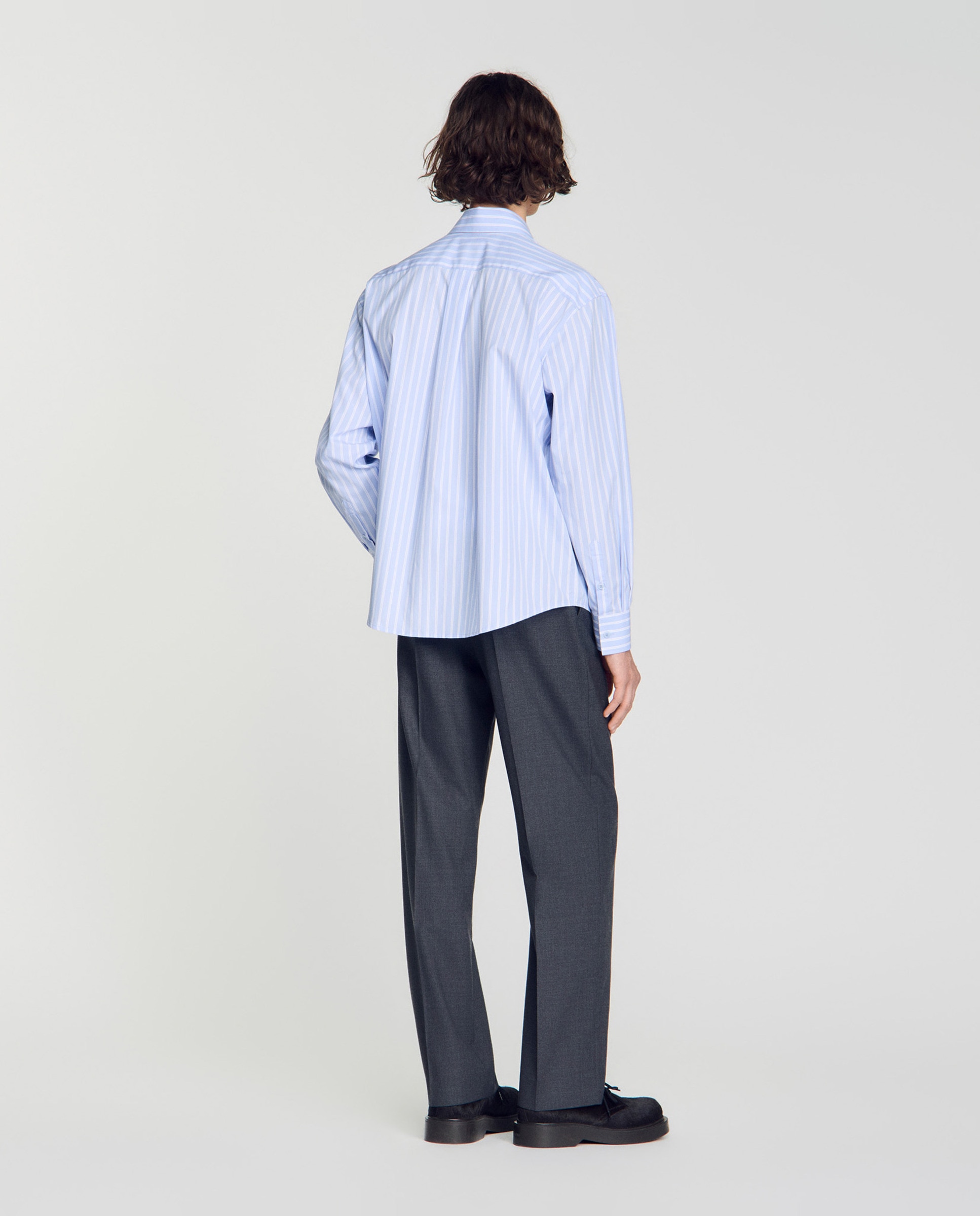 Camisa de hombre algodón rayada corte evasé manga larga - Sandro - Azul / Blanco Azul / Blanco-2