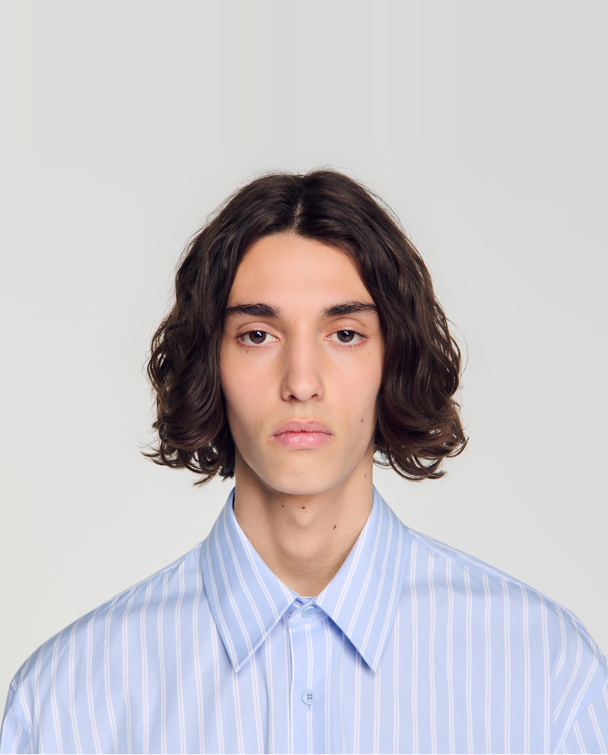 Camisa de hombre algodón rayada corte evasé manga larga - Sandro - Azul / Blanco Azul / Blanco-5