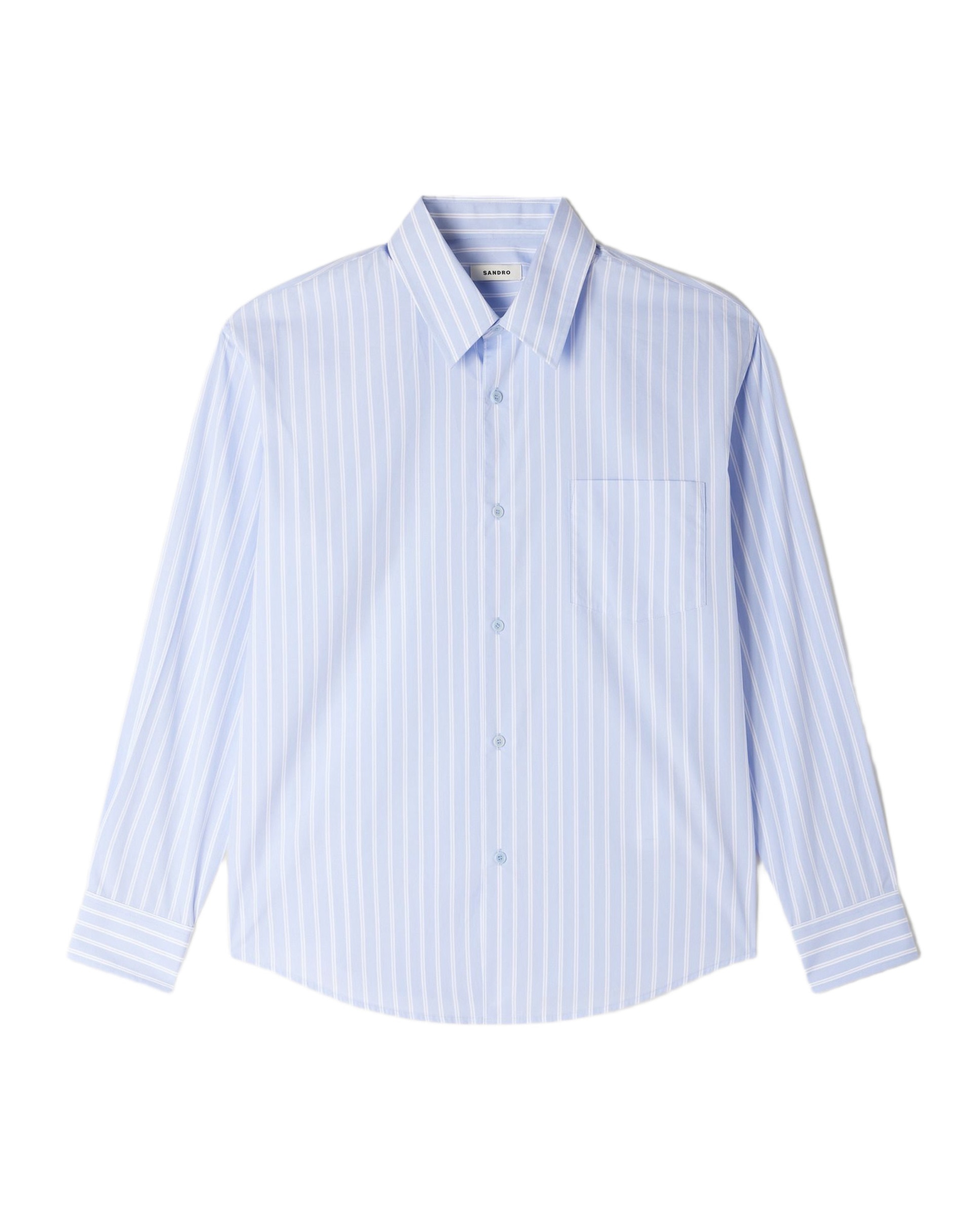 Camisa de hombre algodón rayada corte evasé manga larga - Sandro - Azul / Blanco Azul / Blanco-6