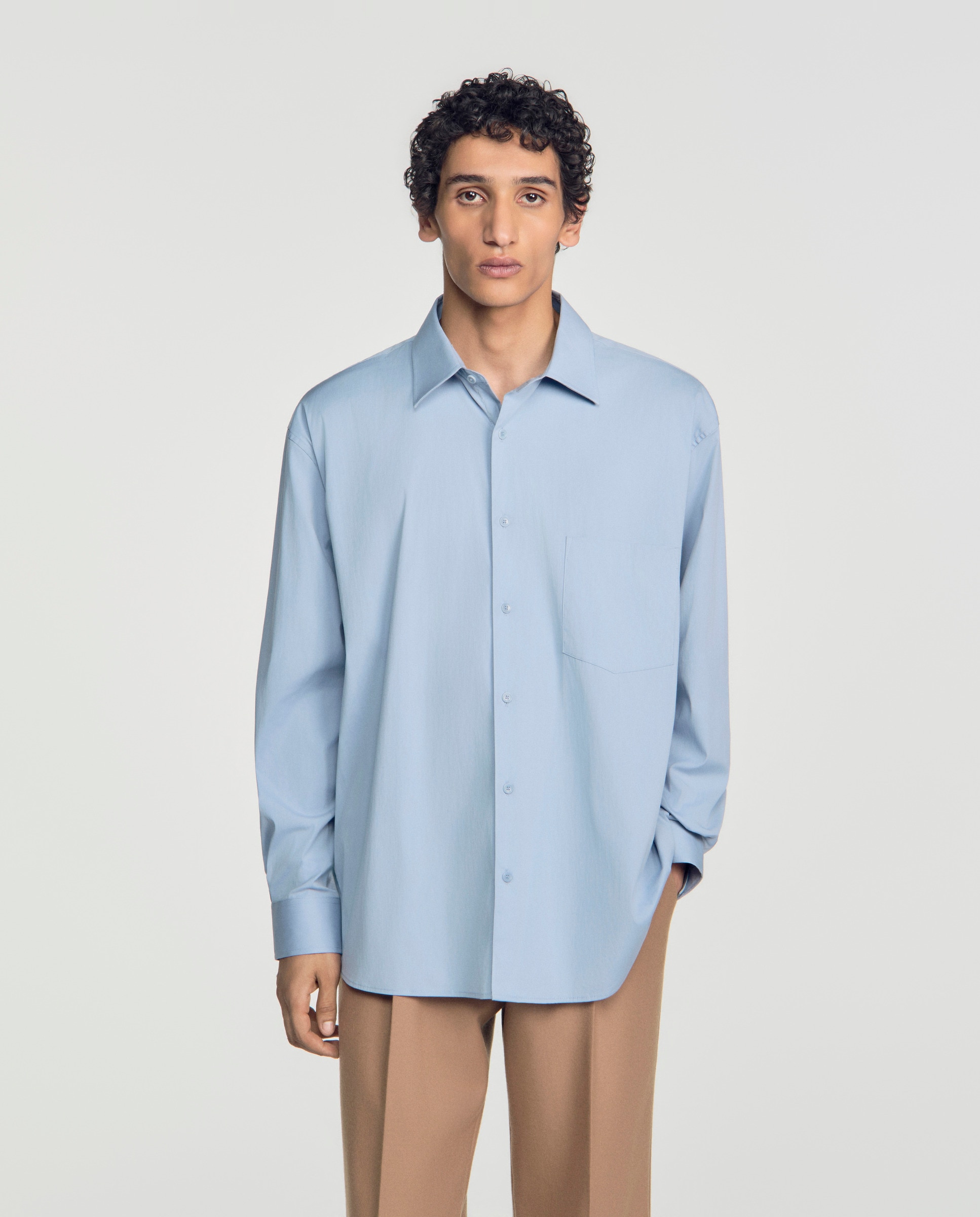 Camisa de hombre oversize con algodón y manga larga - Sandro - Azul claro Azul claro-1
