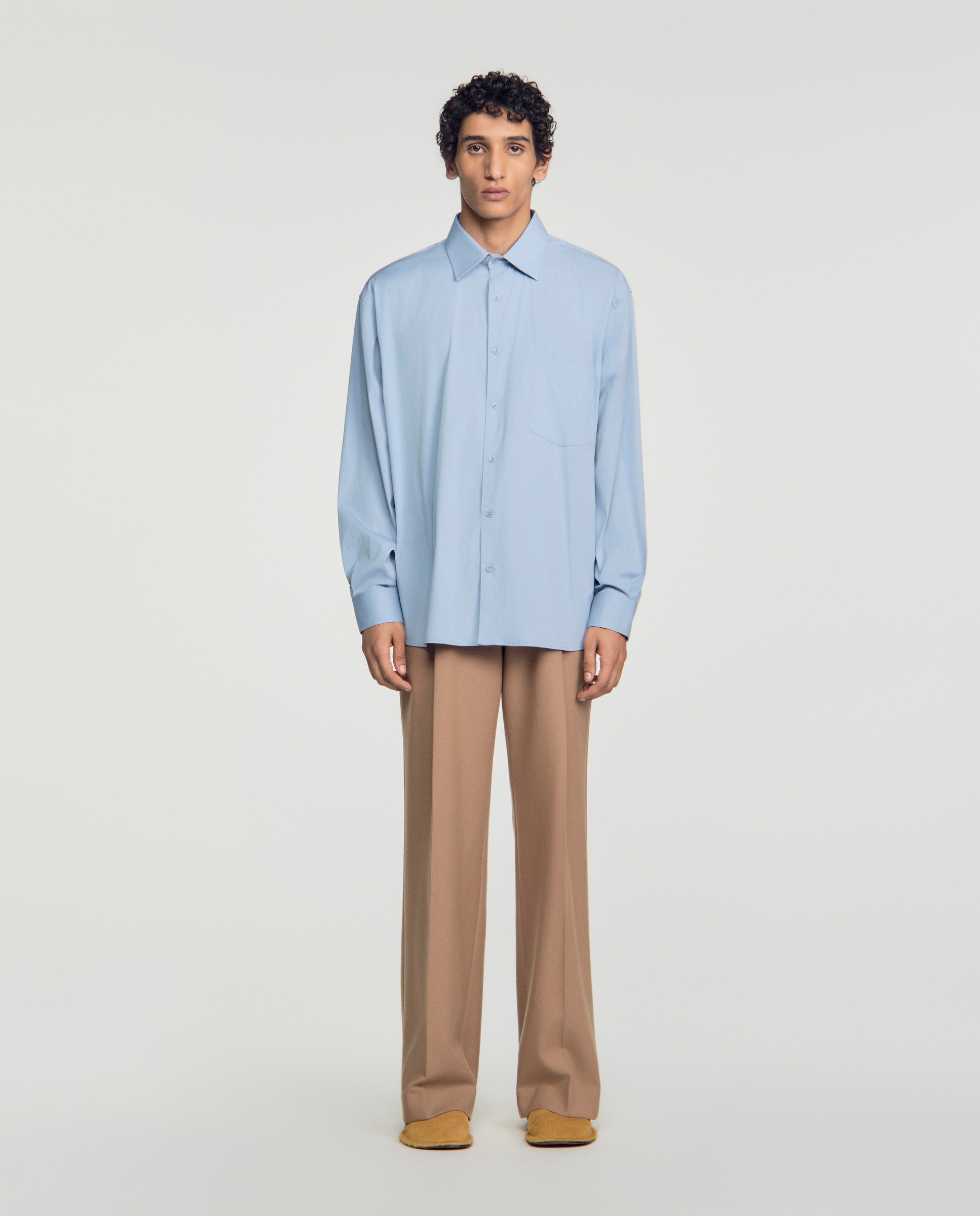Camisa de hombre oversize con algodón y manga larga - Sandro - Azul claro Azul claro-3