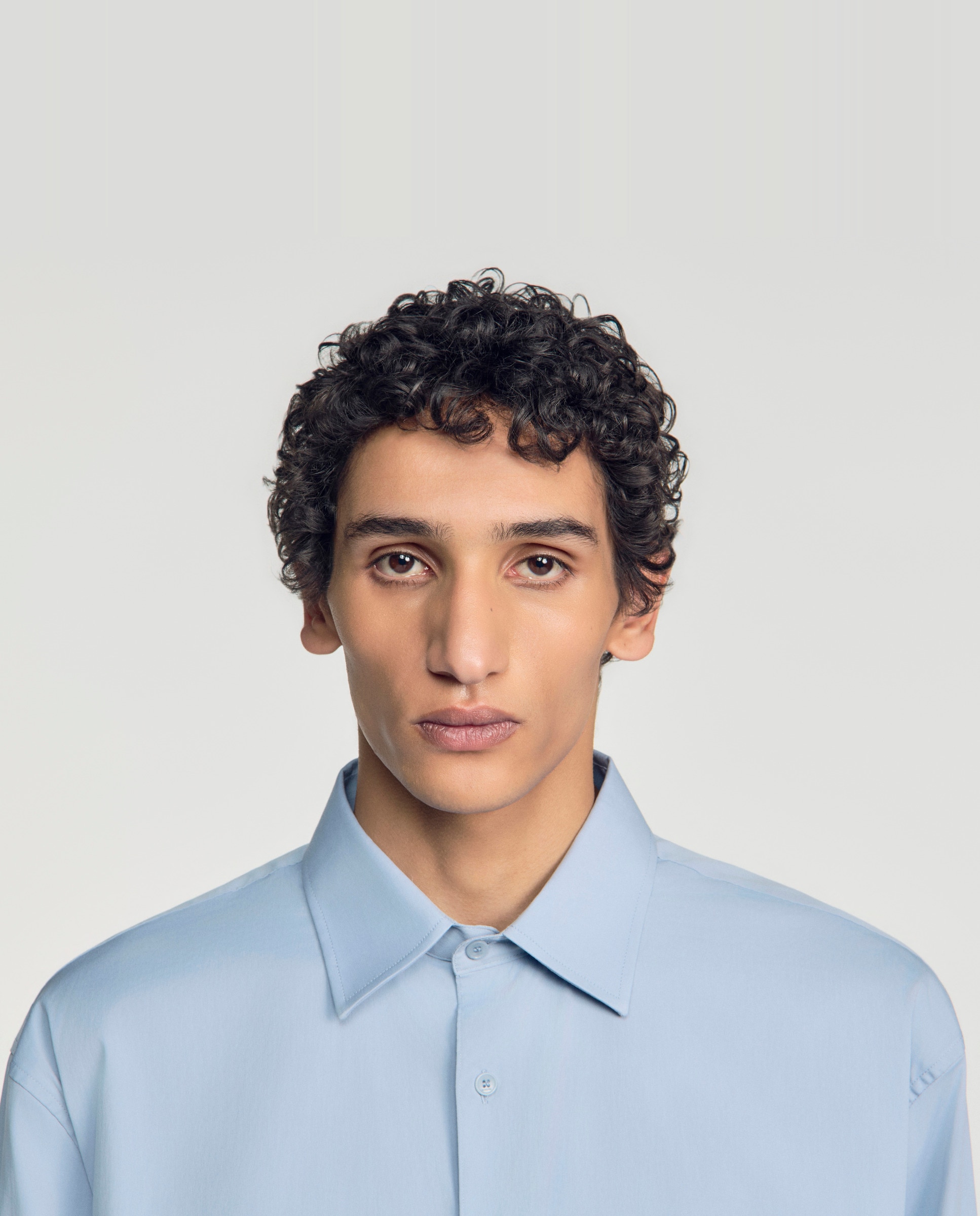 Camisa de hombre oversize con algodón y manga larga - Sandro - Azul claro Azul claro-4