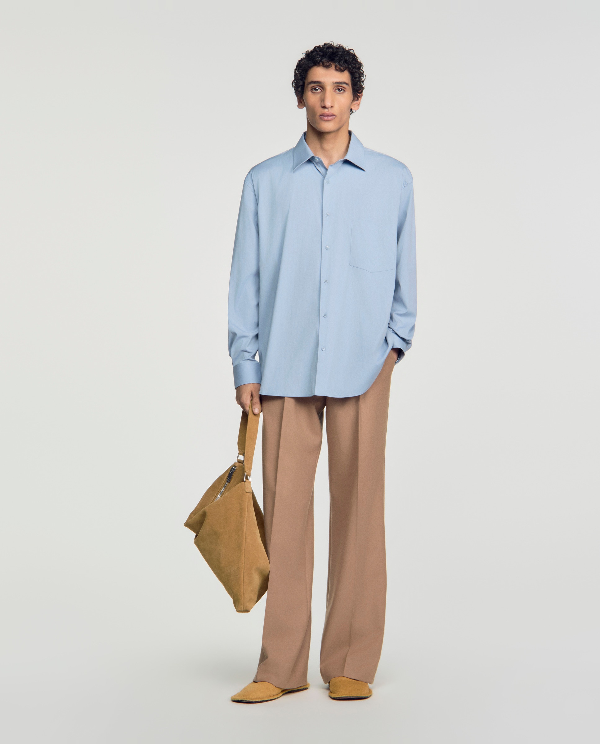 Camisa de hombre oversize con algodón y manga larga - Sandro - Azul claro Azul claro-5