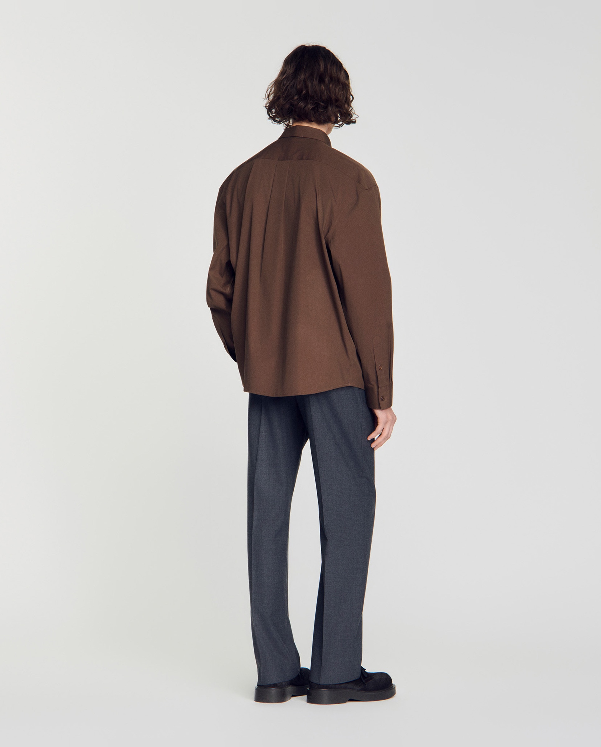 Camisa de hombre oversize con algodón y manga larga - Sandro - Marrón Marrón-2