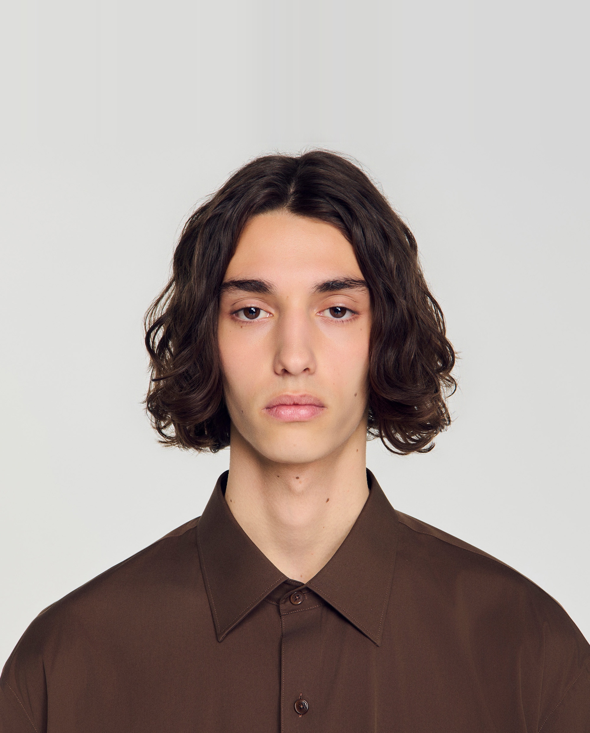 Camisa de hombre oversize con algodón y manga larga - Sandro - Marrón Marrón-5