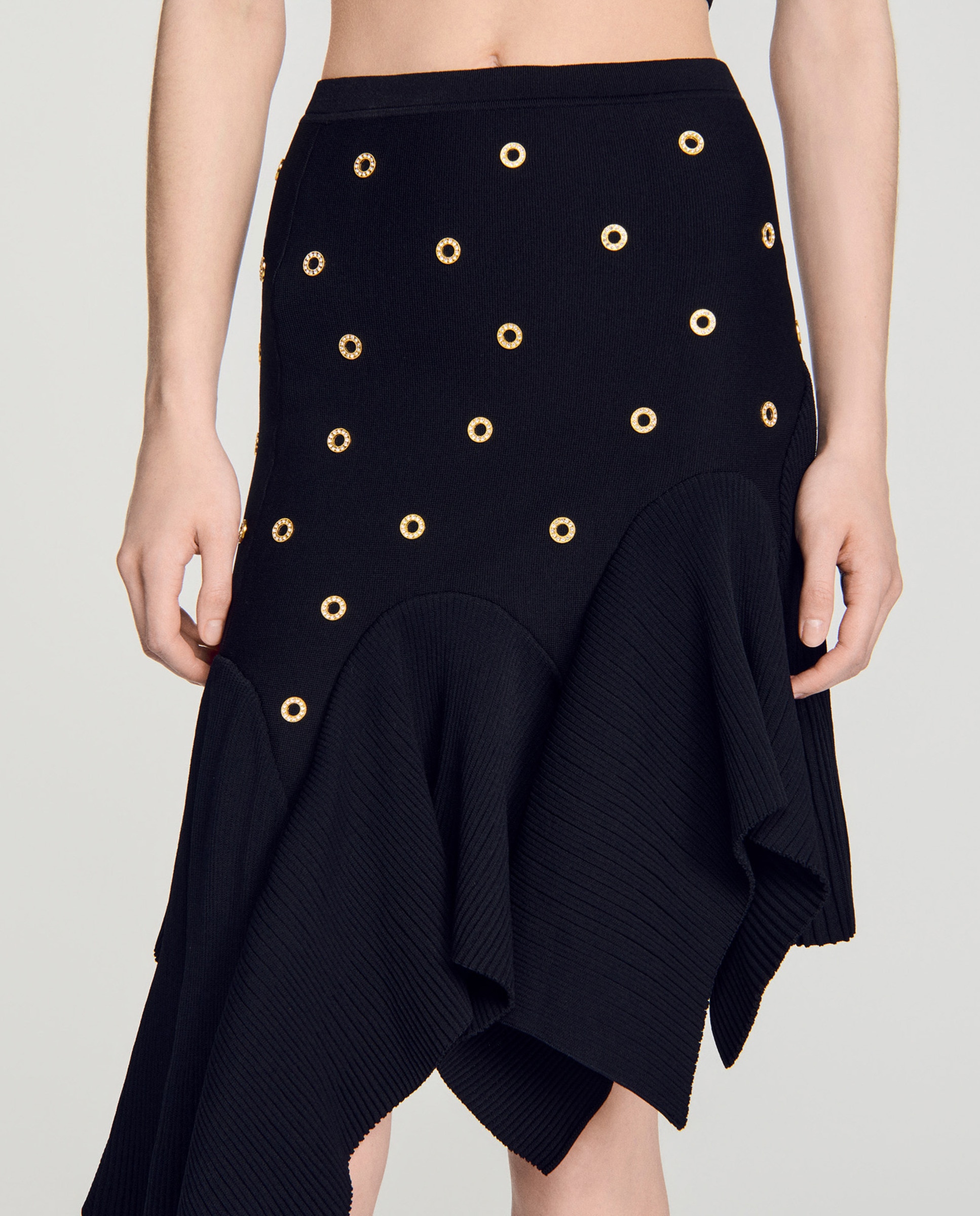 Falda de punto asimétrica con tachuelas - Sandro - Negro Negro-5