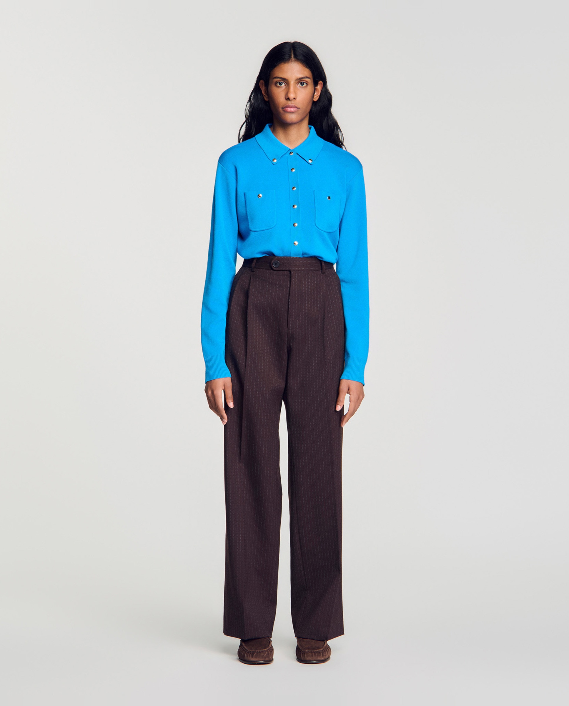 Pantalones rectos de mujer a rayas con lana - Sandro - Multicolor Multicolor-1