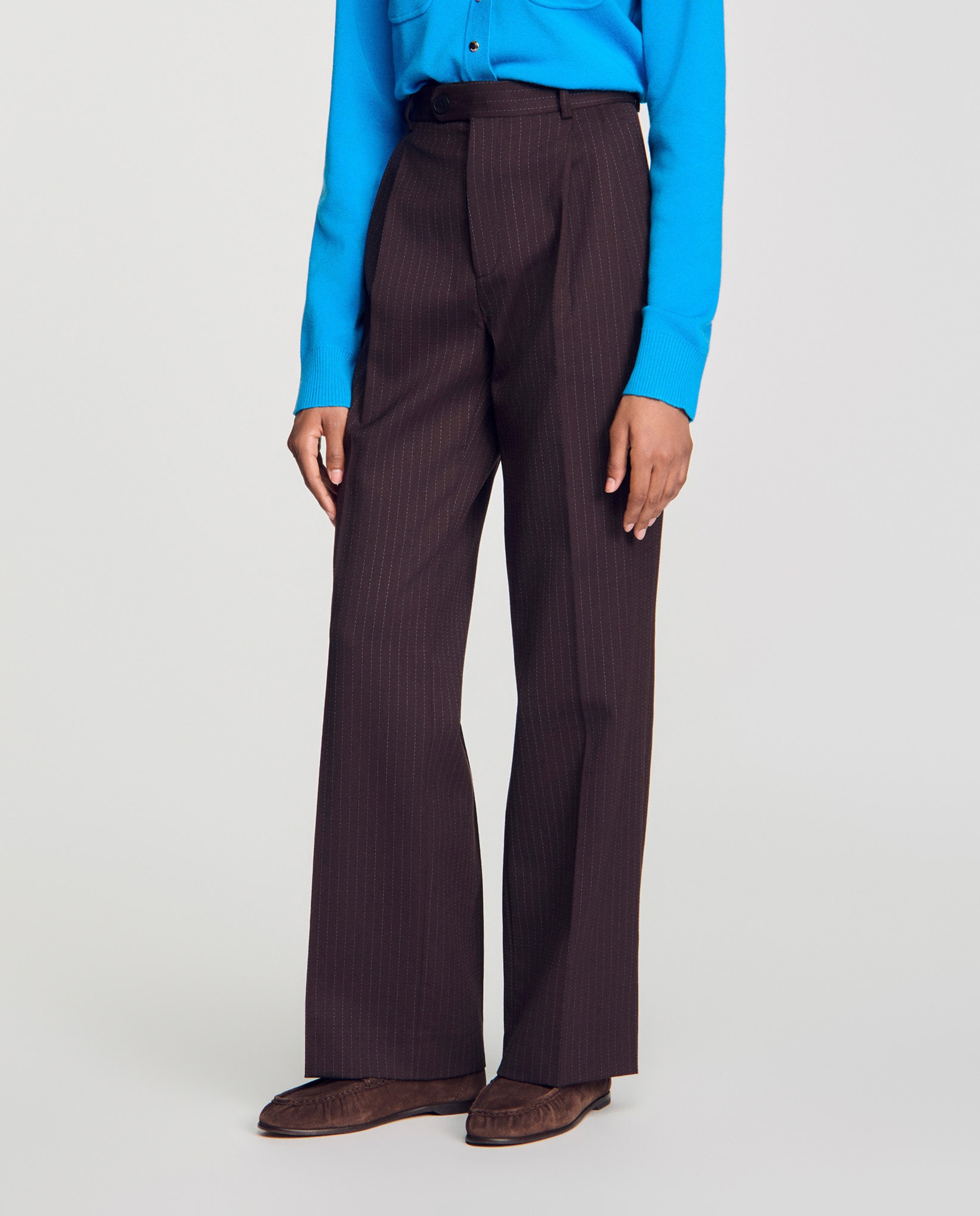Pantalones rectos de mujer a rayas con lana - Sandro - Multicolor Multicolor-2