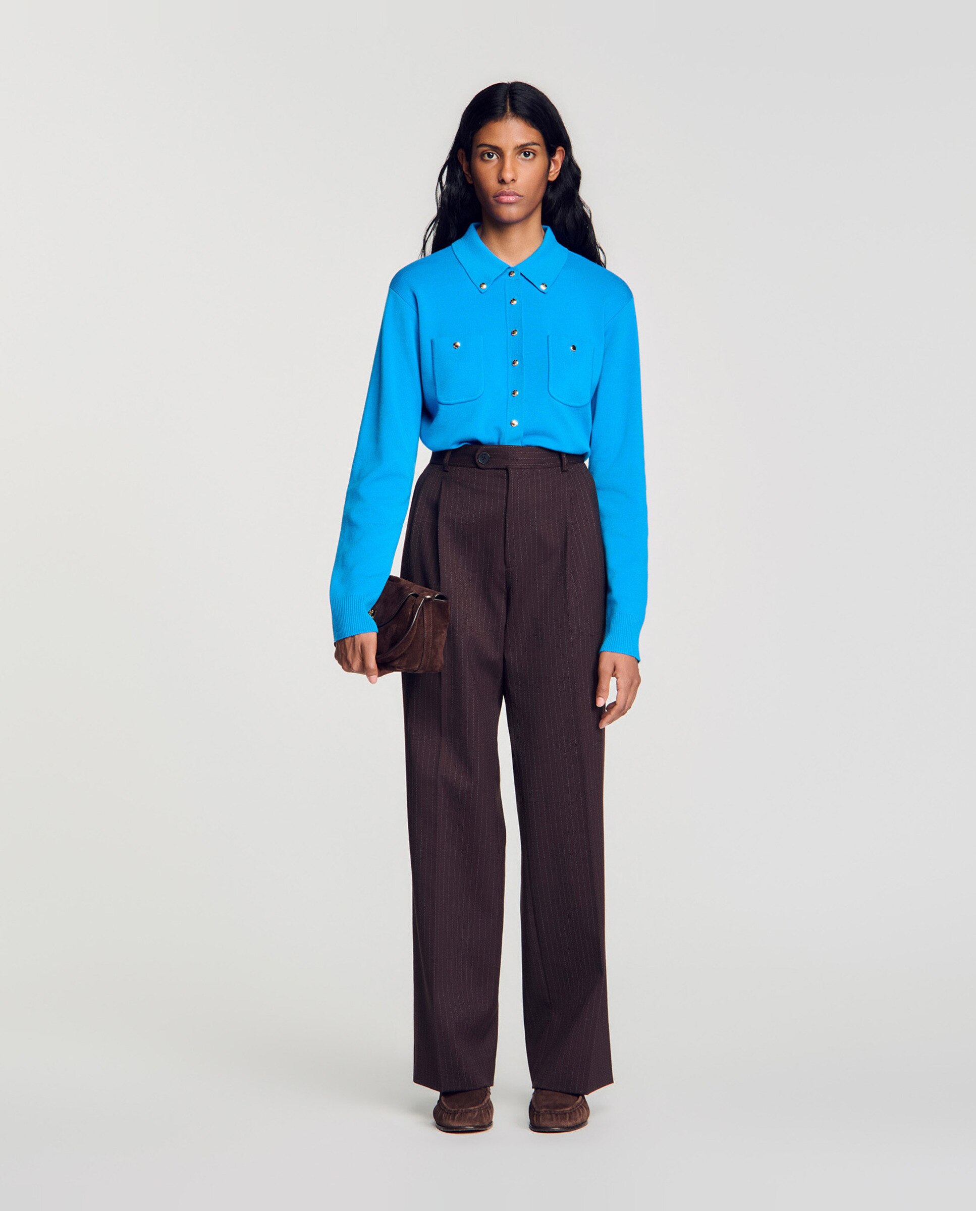 Pantalones rectos de mujer a rayas con lana - Sandro - Multicolor Multicolor-5