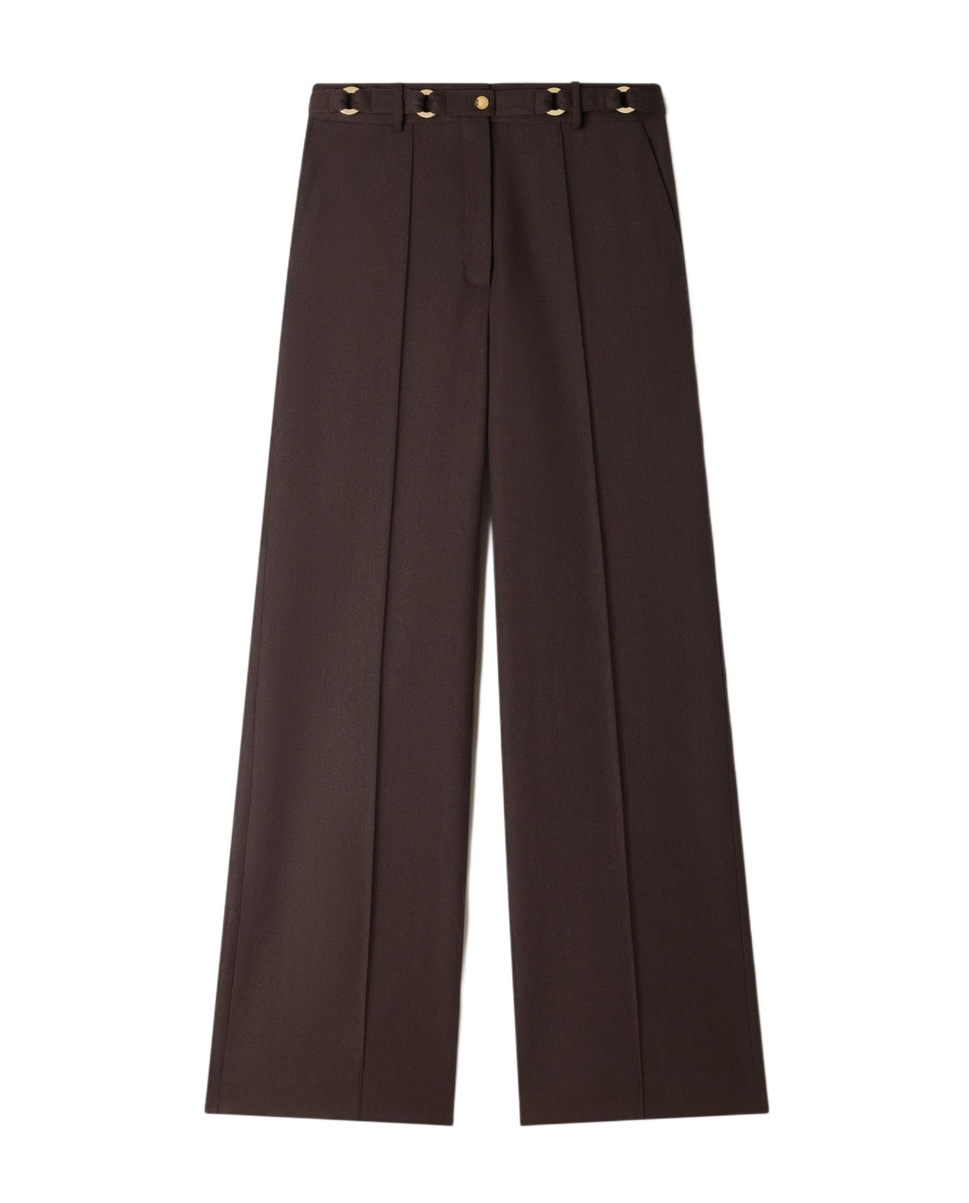 Pantalones anchos de mujer con lana y anillas metálicas - Sandro - Marrón Marrón-7