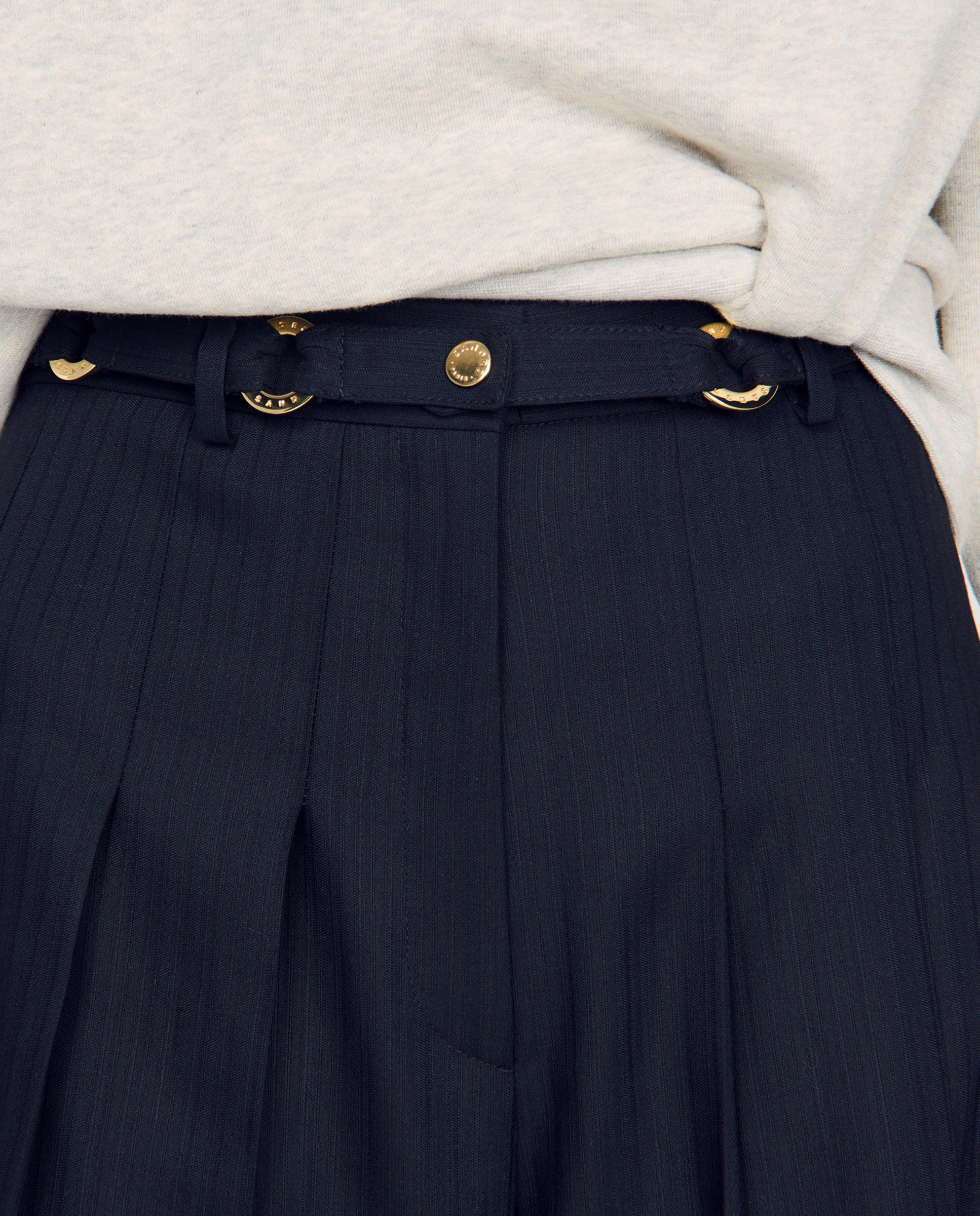 Short de mujer largo plisado de rayas con lana - Sandro - Azul marino Azul marino-4
