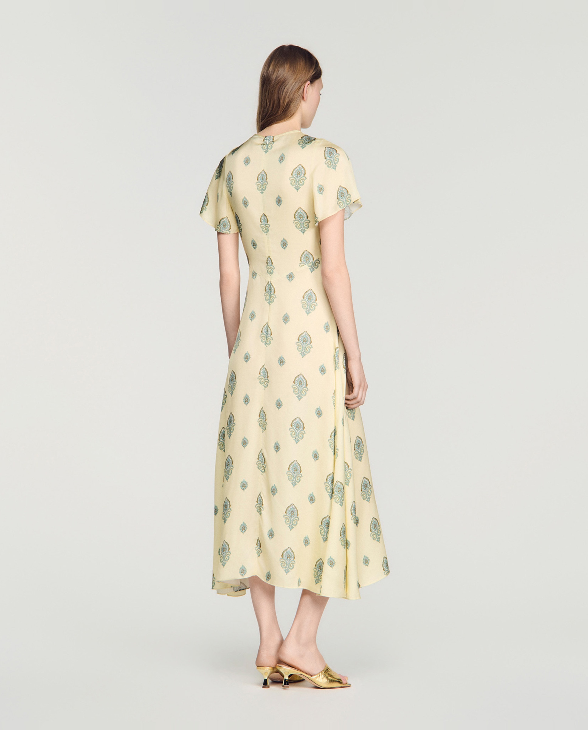 Vestido largo fluido estampado paisley con volantes - Sandro - Amarillo Amarillo-2