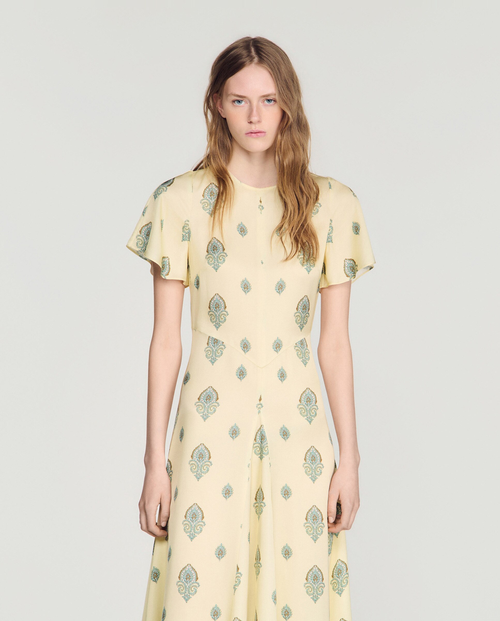 Vestido largo fluido estampado paisley con volantes - Sandro - Amarillo Amarillo-3