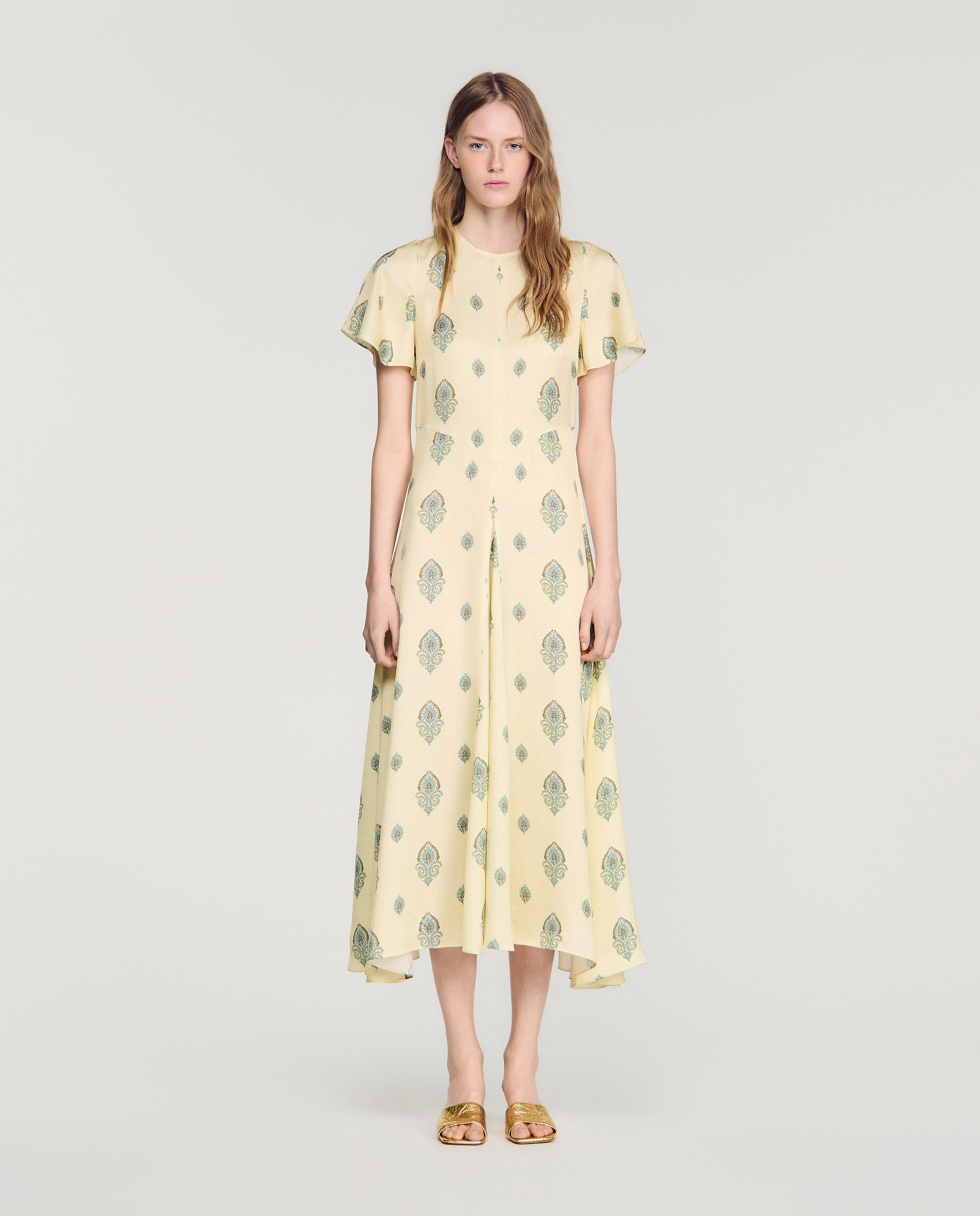 Vestido largo fluido estampado paisley con volantes - Sandro - Amarillo Amarillo-4