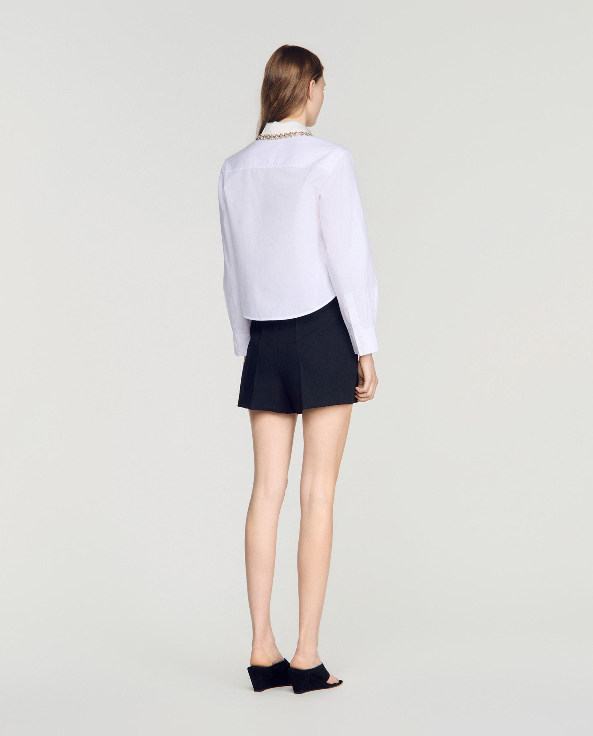 Camisa de mujer con cuello joya extraíble y manga larga 100% algodón - Sandro - Blanco Blanco-2