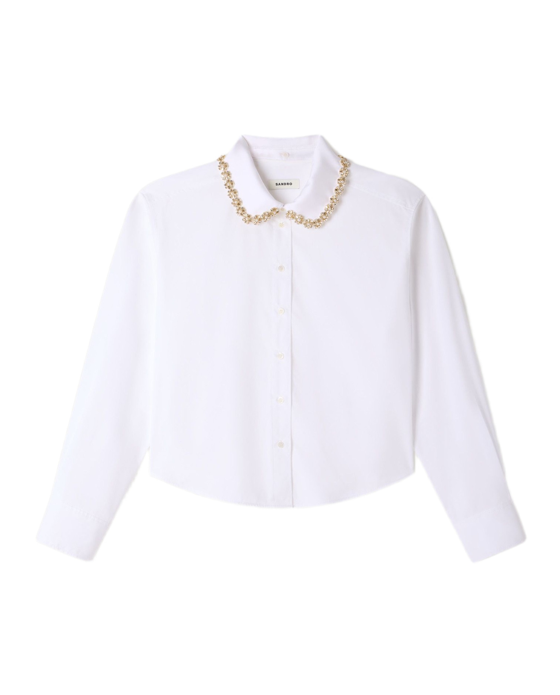 Camisa de mujer con cuello joya extraíble y manga larga 100% algodón - Sandro - Blanco Blanco-6