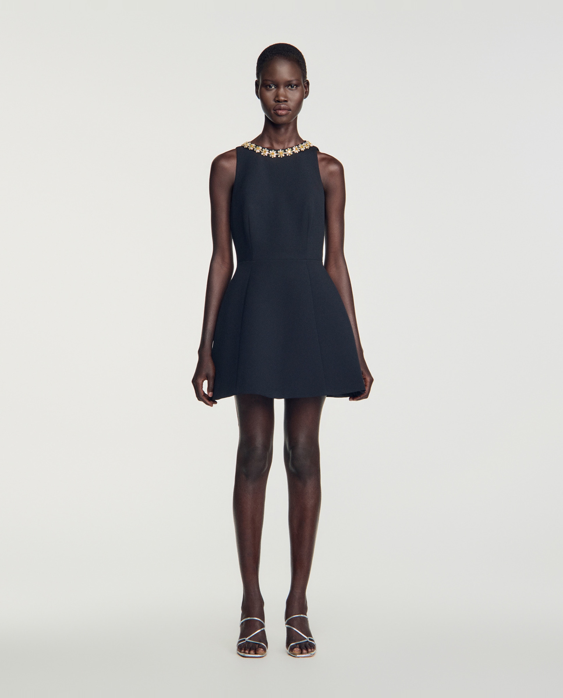 Vestido corto entallado con pedrería - Sandro - Negro Negro-1