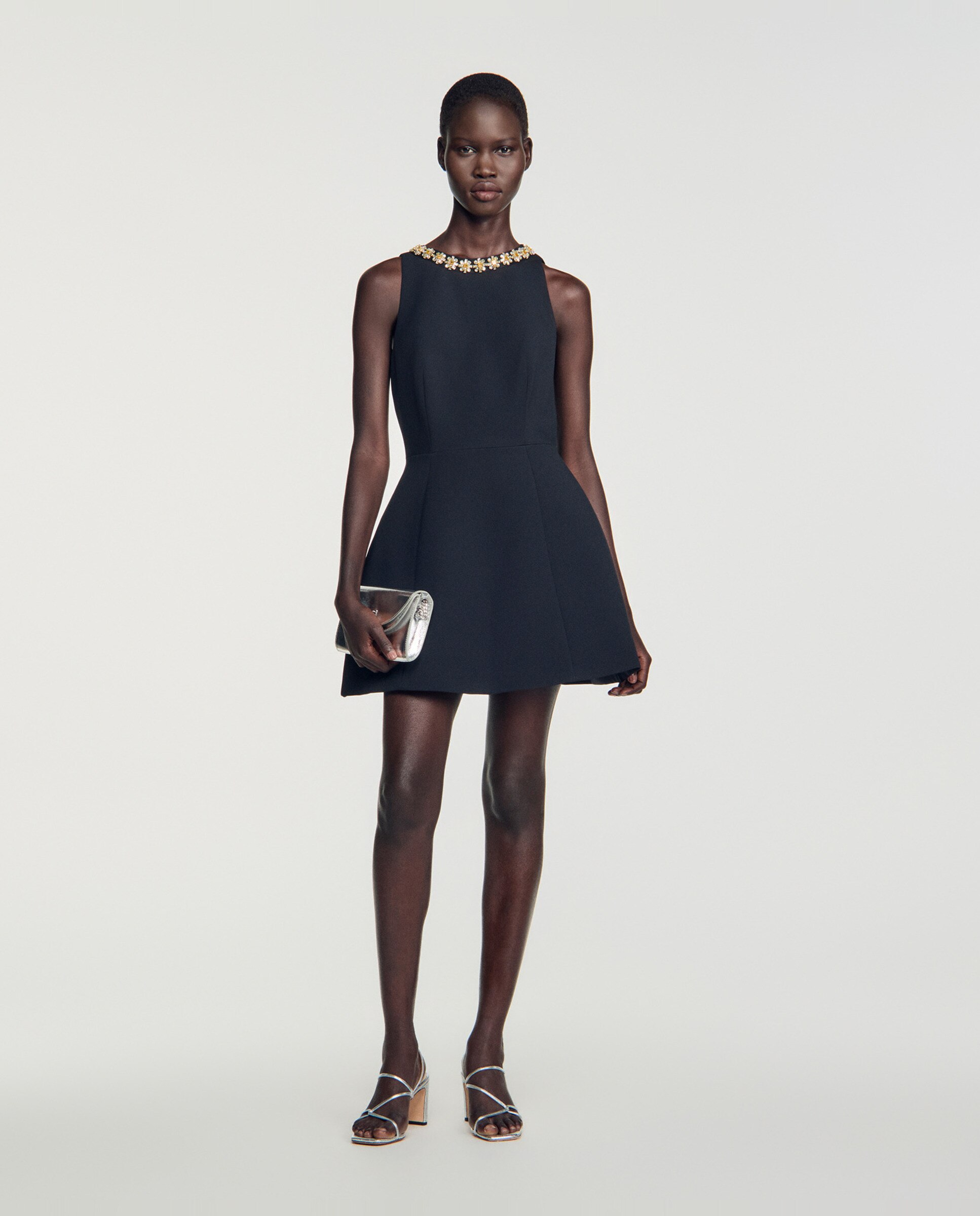 Vestido corto entallado con pedrería - Sandro - Negro Negro-3