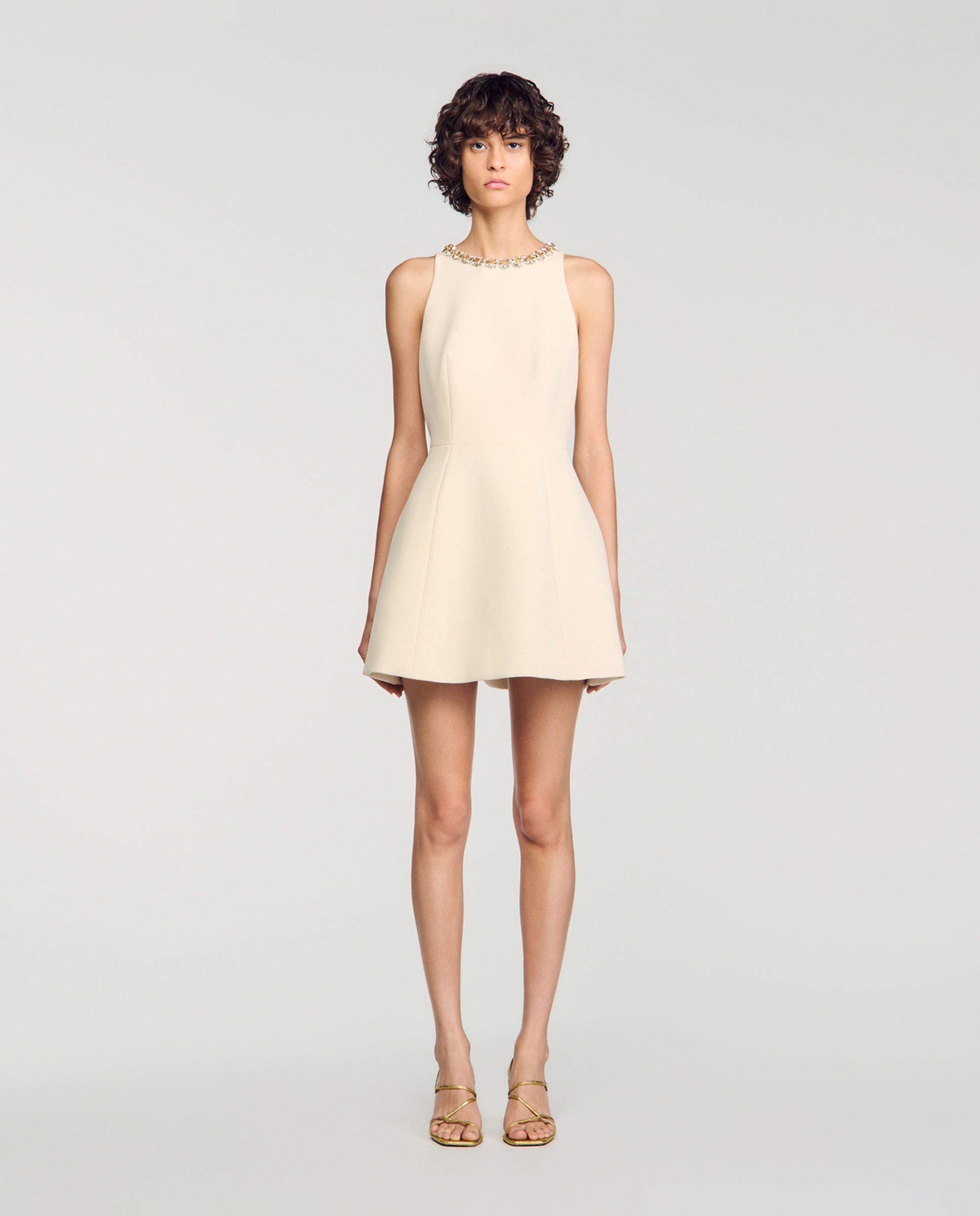 Vestido corto entallado con pedrería - Sandro - Beige Beige-1