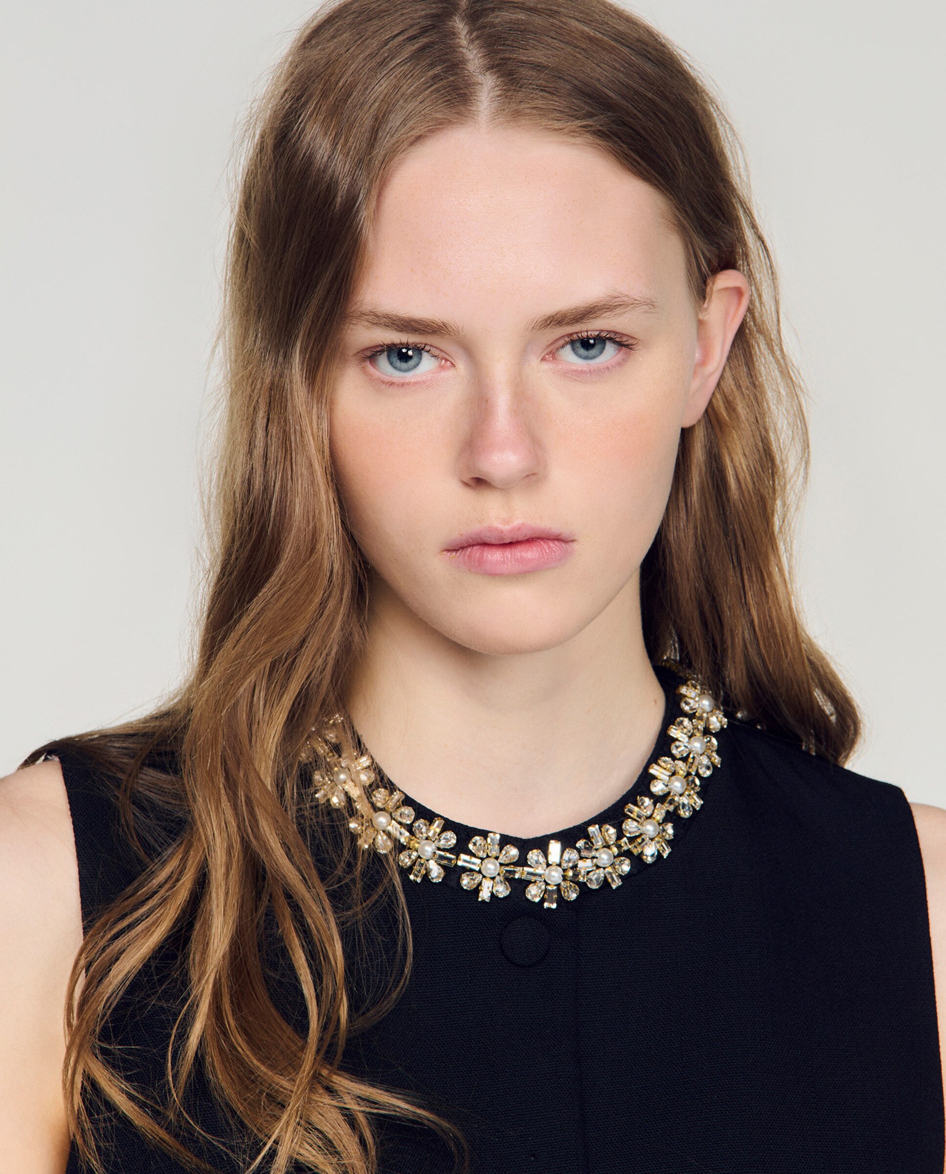 Chaleco corto de mujer con cuello joya 100% lana - Sandro - Negro Negro-5