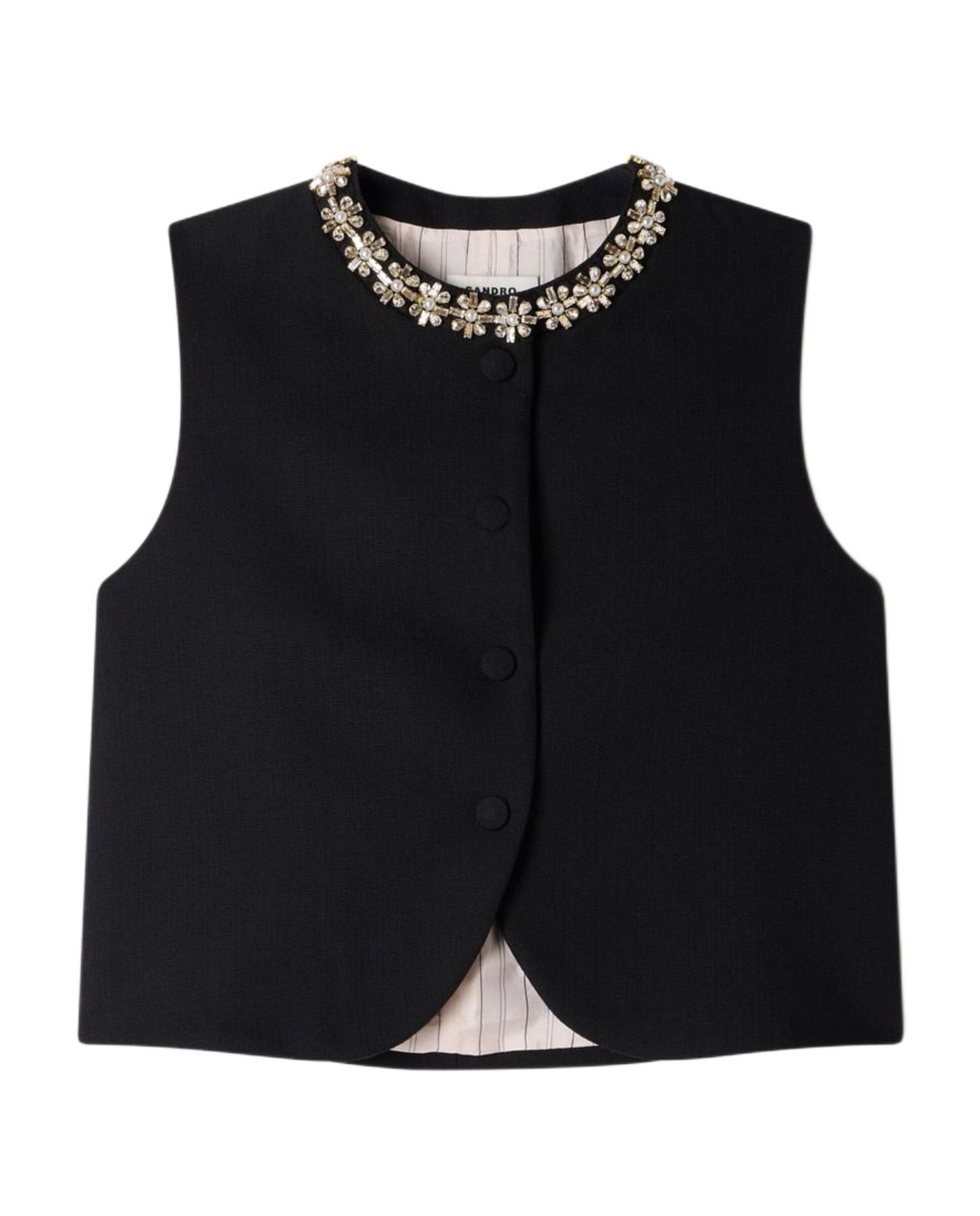 Chaleco corto de mujer con cuello joya 100% lana - Sandro - Negro Negro-6