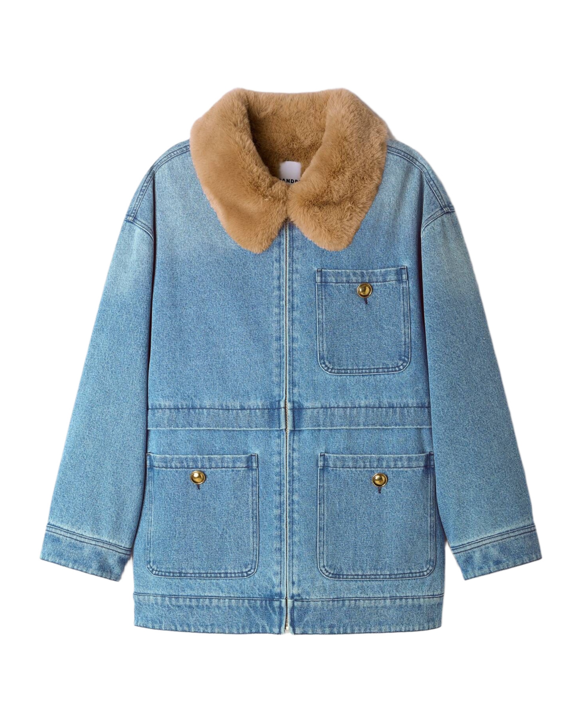 Cazadora de mujer vaquera 100% algodón con cuello de pelo sintético - Sandro - Azul Azul-6