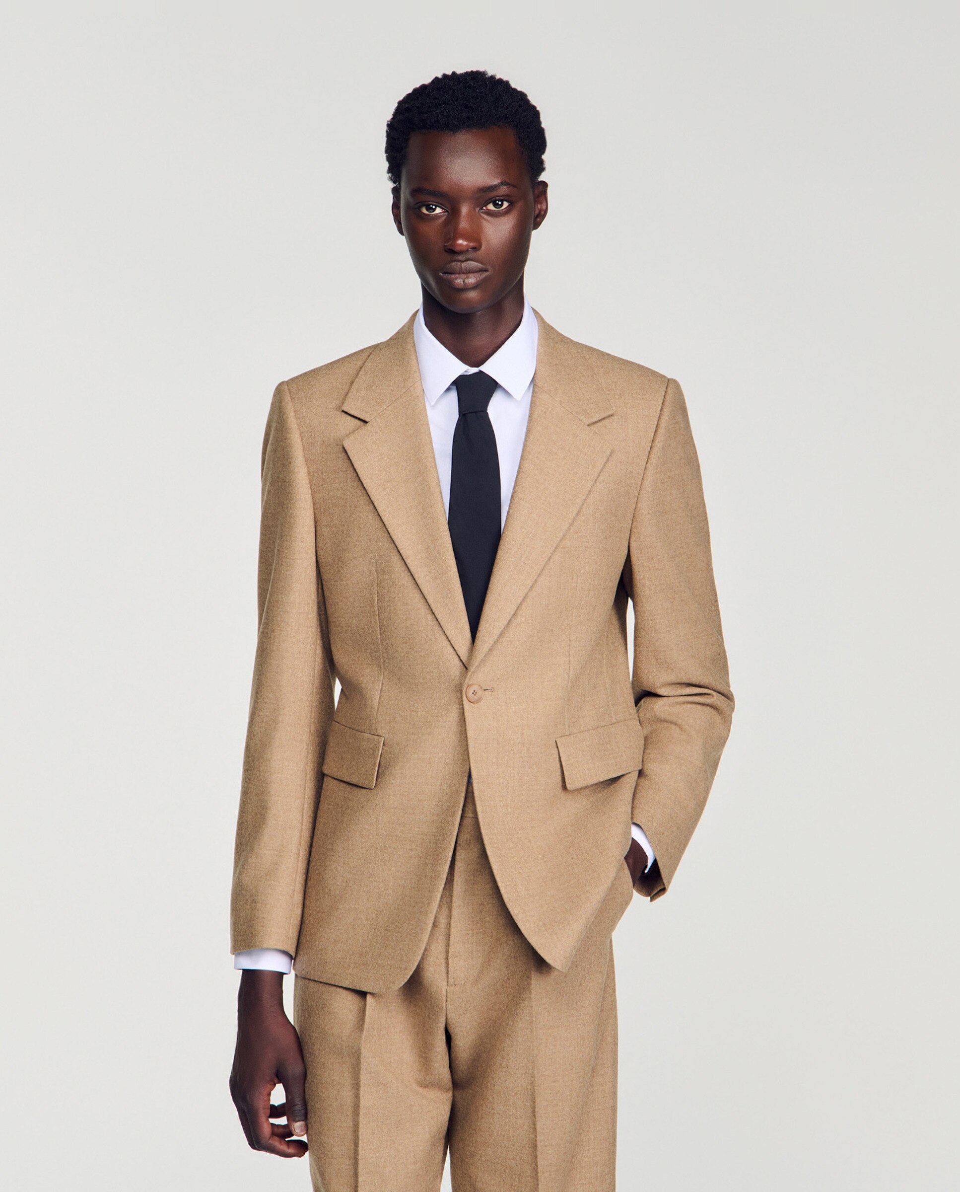 Imagen 0 de Chaqueta de traje de hombre de corte ancho de lana virgen Beige