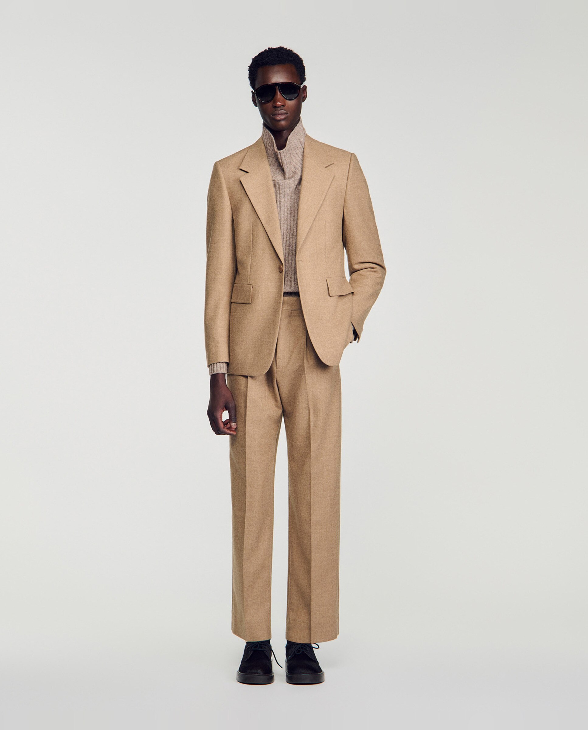 Chaqueta de traje de hombre de corte ancho de lana virgen - Sandro - Beige Beige-6