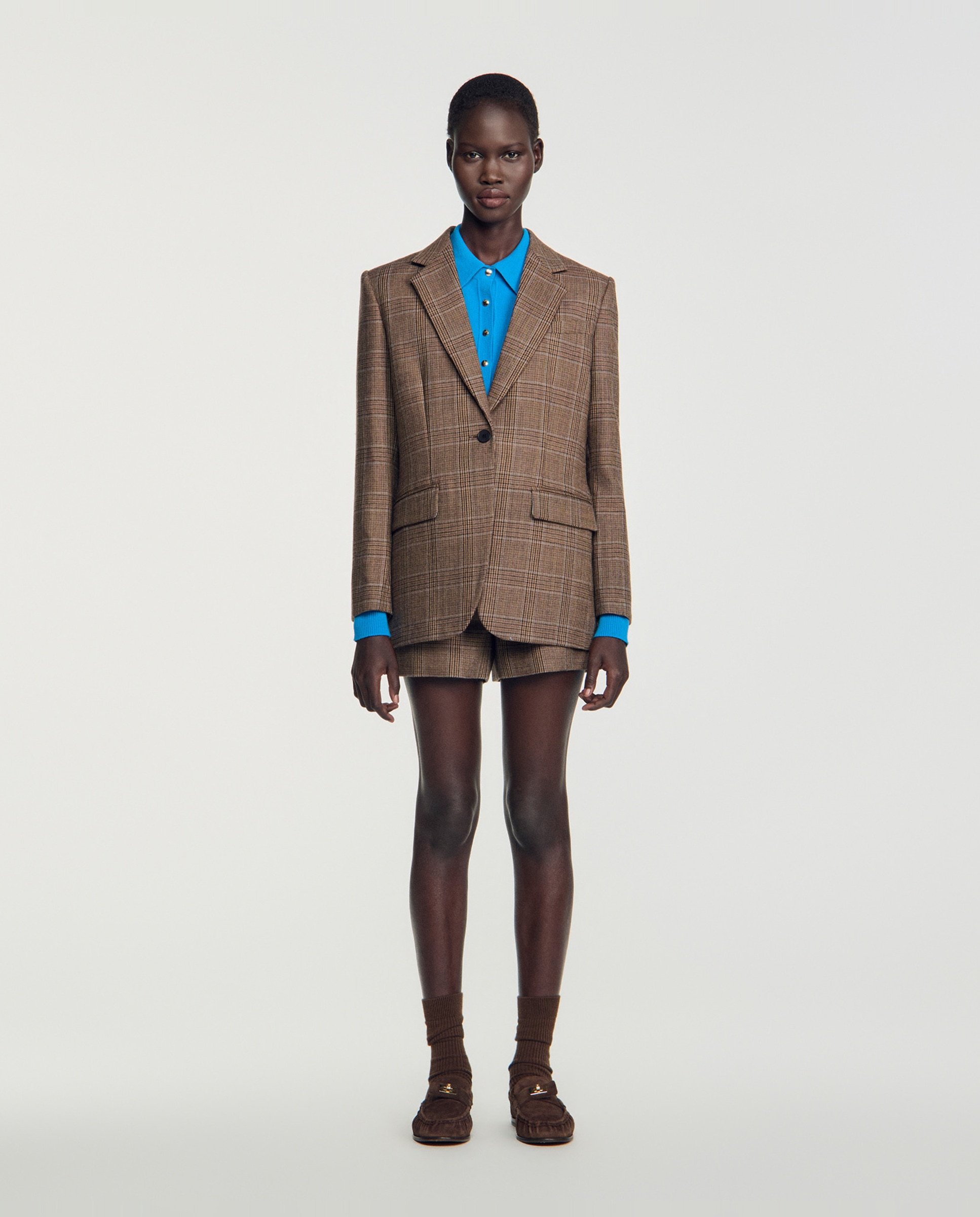 Chaqueta sastre de mujer entallada de cuadros 100% lana - Sandro - Topo Topo-3