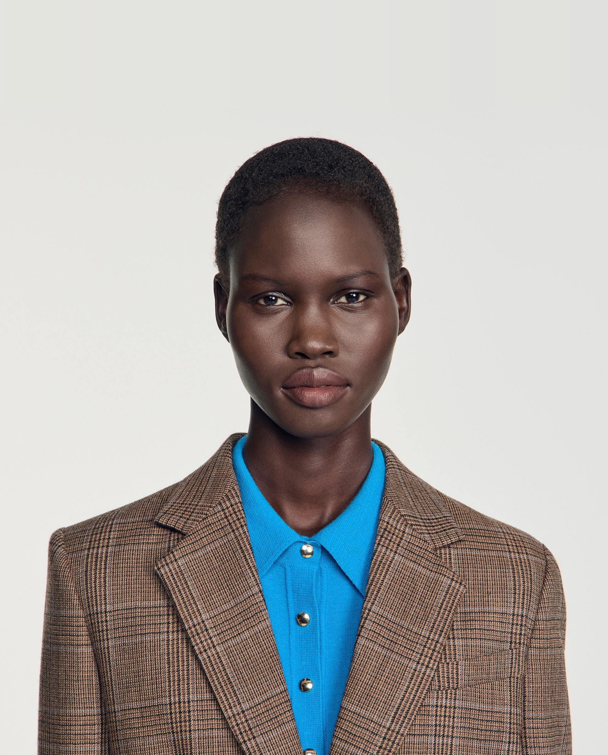 Chaqueta sastre de mujer entallada de cuadros 100% lana - Sandro - Topo Topo-5