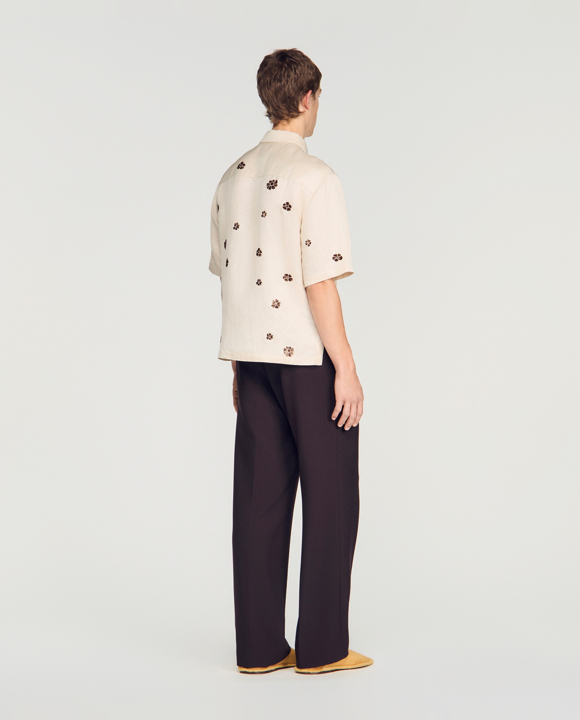 Camisa de hombre corte fluido manga corta estampado floral flocado - Sandro - Blanco Blanco-2