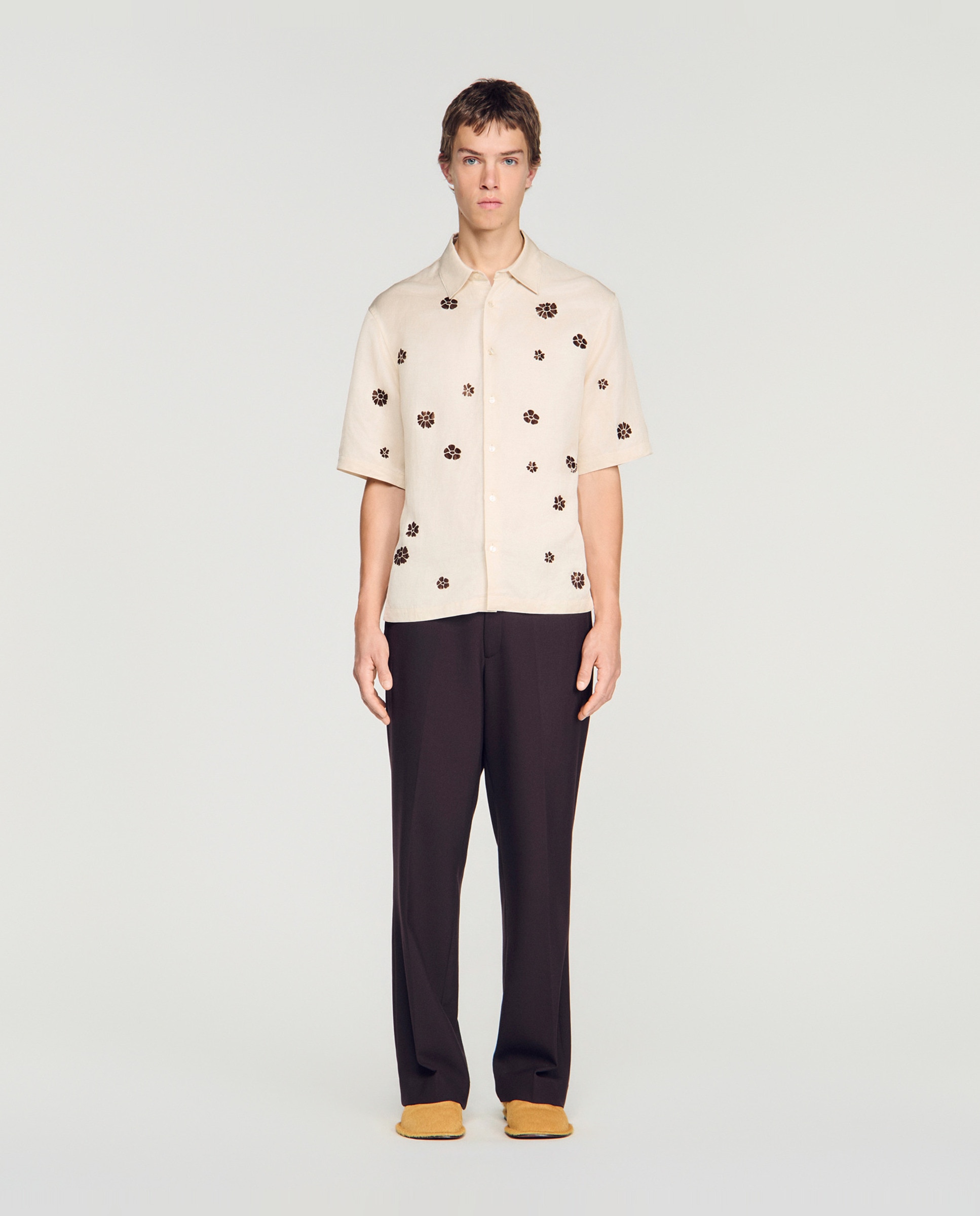 Camisa de hombre corte fluido manga corta estampado floral flocado - Sandro - Blanco Blanco-3