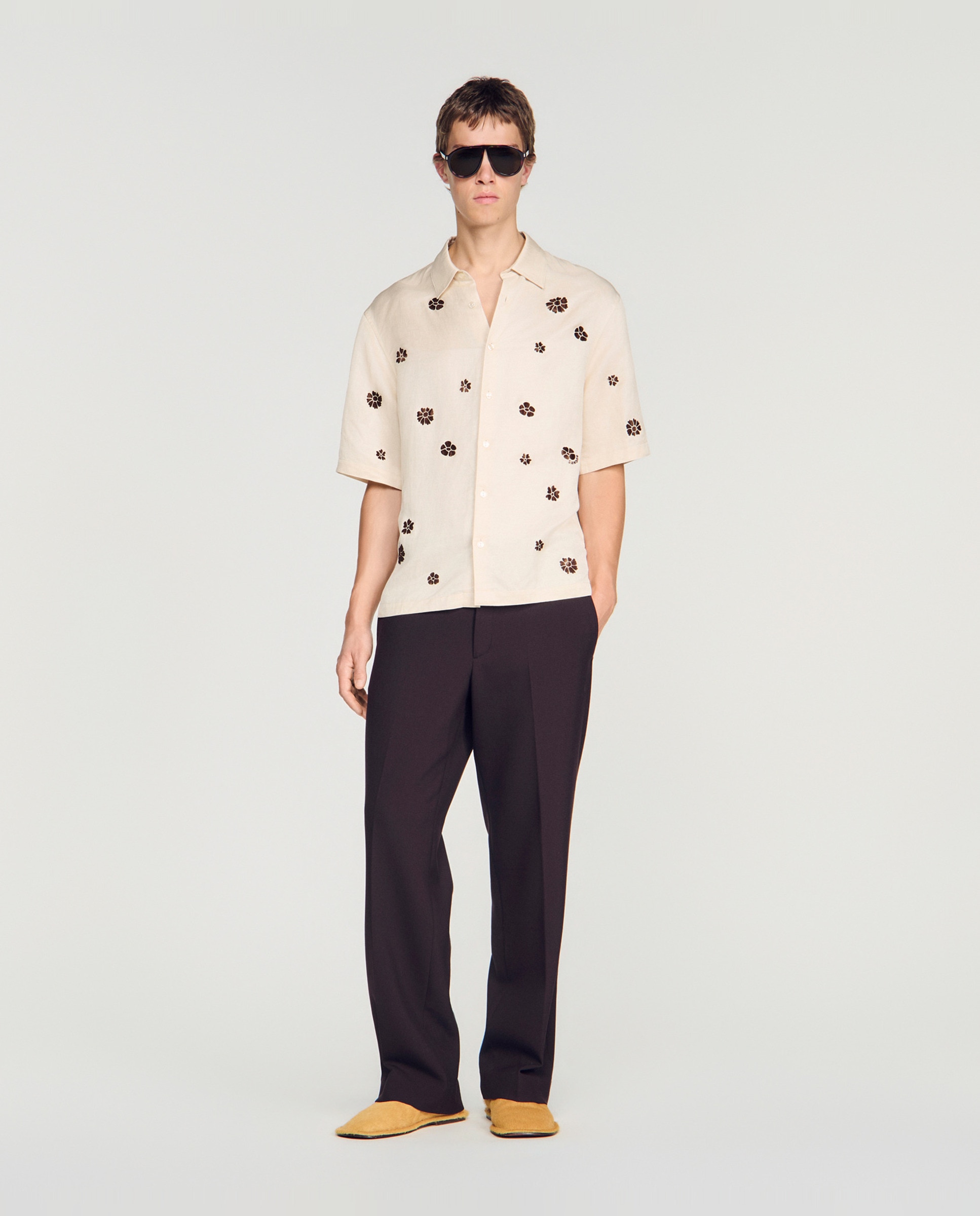 Camisa de hombre corte fluido manga corta estampado floral flocado - Sandro - Blanco Blanco-4