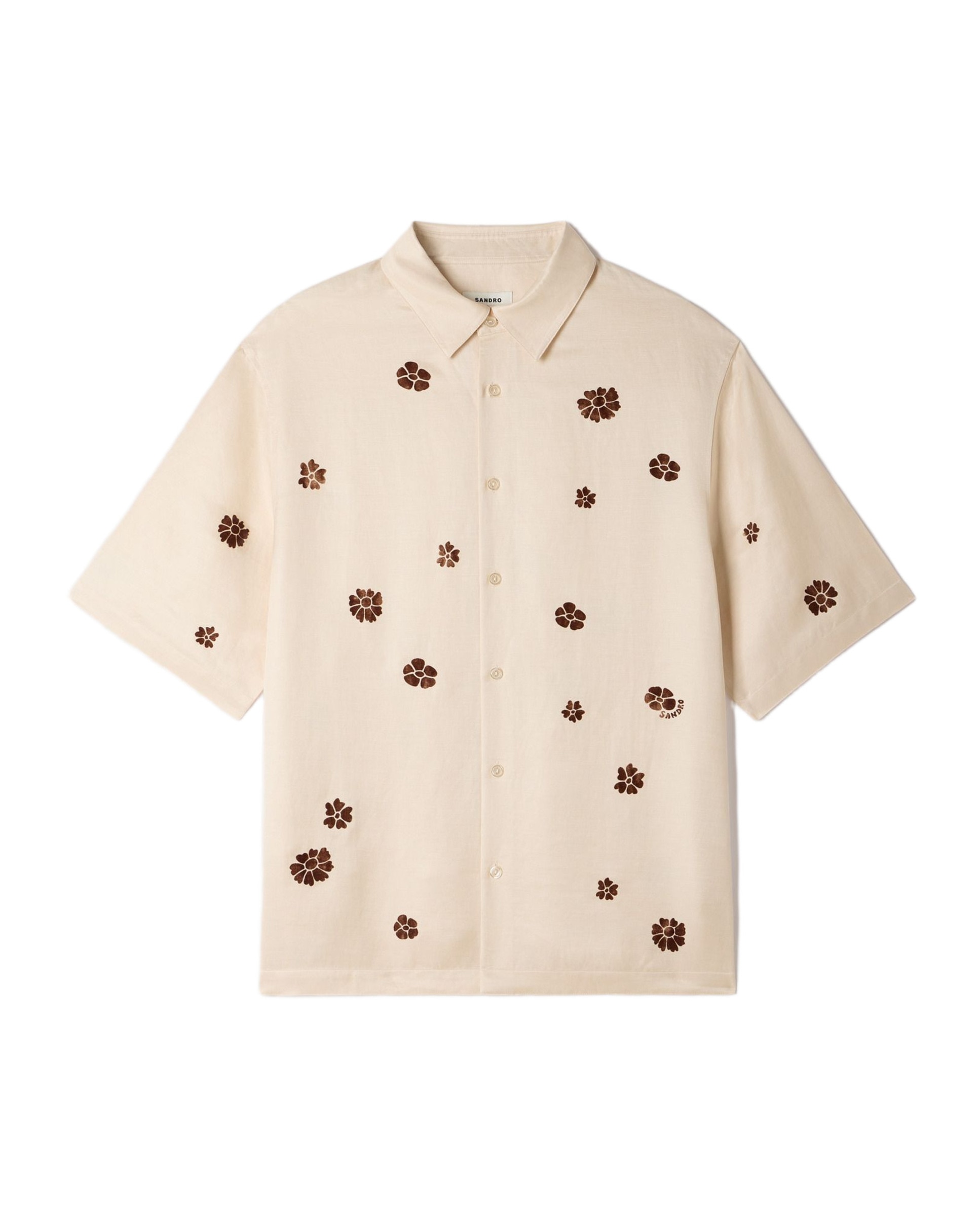Camisa de hombre corte fluido manga corta estampado floral flocado - Sandro - Blanco Blanco-6