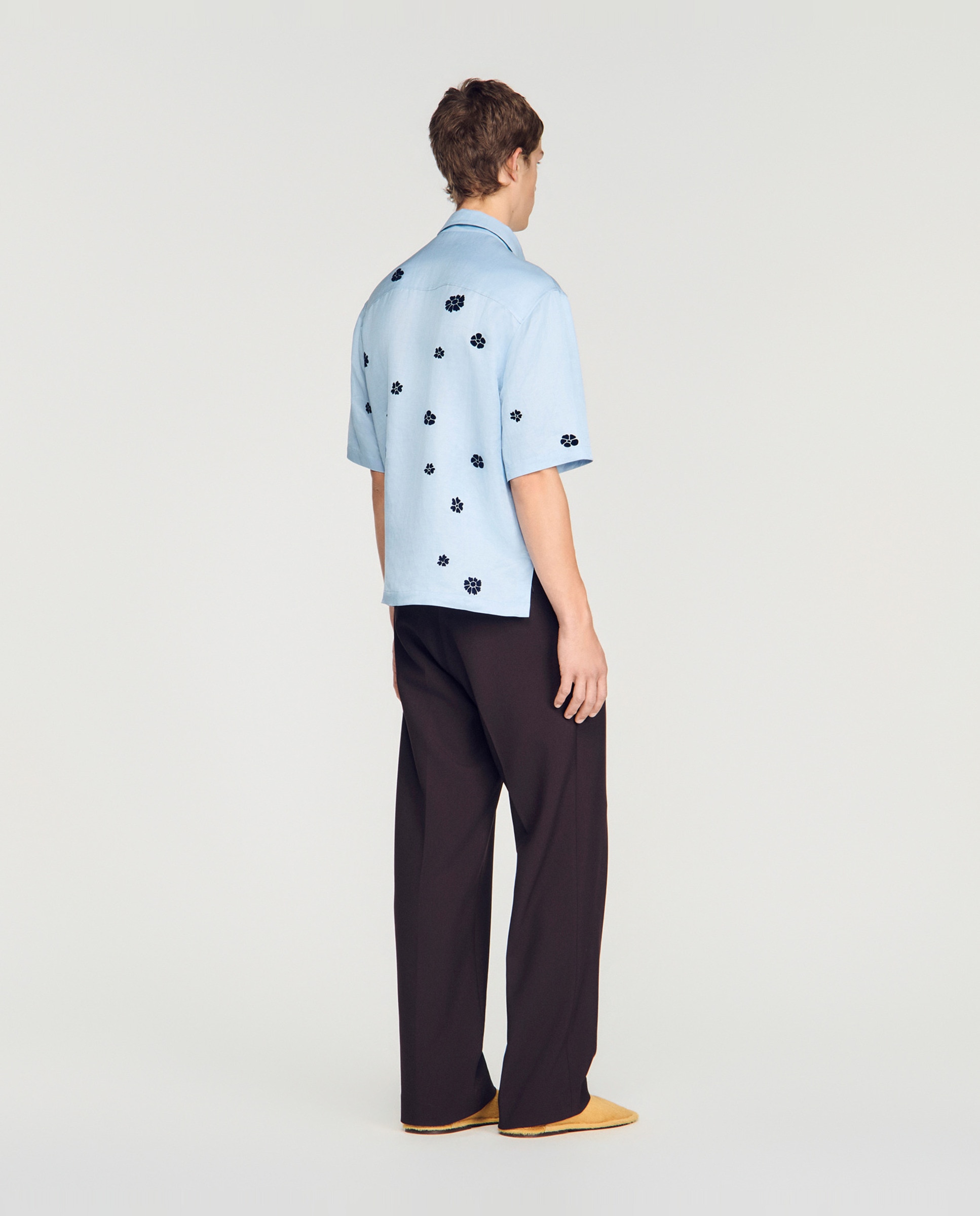 Camisa de hombre corte fluido manga corta estampado floral flocado - Sandro - Azul claro Azul claro-2