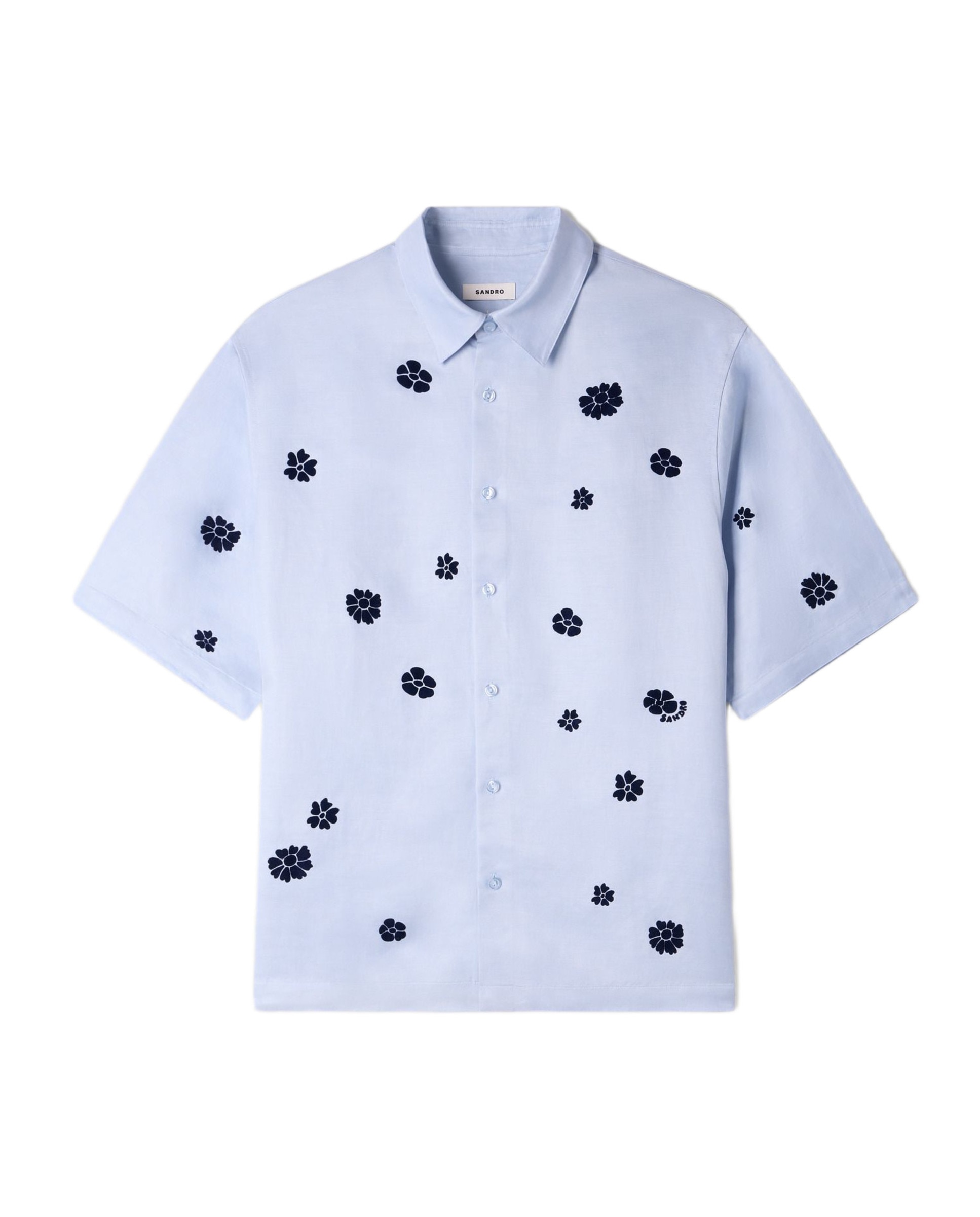 Camisa de hombre corte fluido manga corta estampado floral flocado - Sandro - Azul claro Azul claro-6