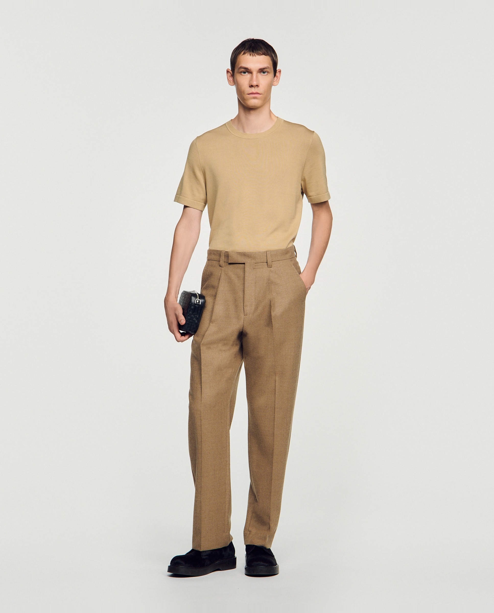 Pantalón de traje de hombre ancho de lana virgen - Sandro - Beige Beige-2