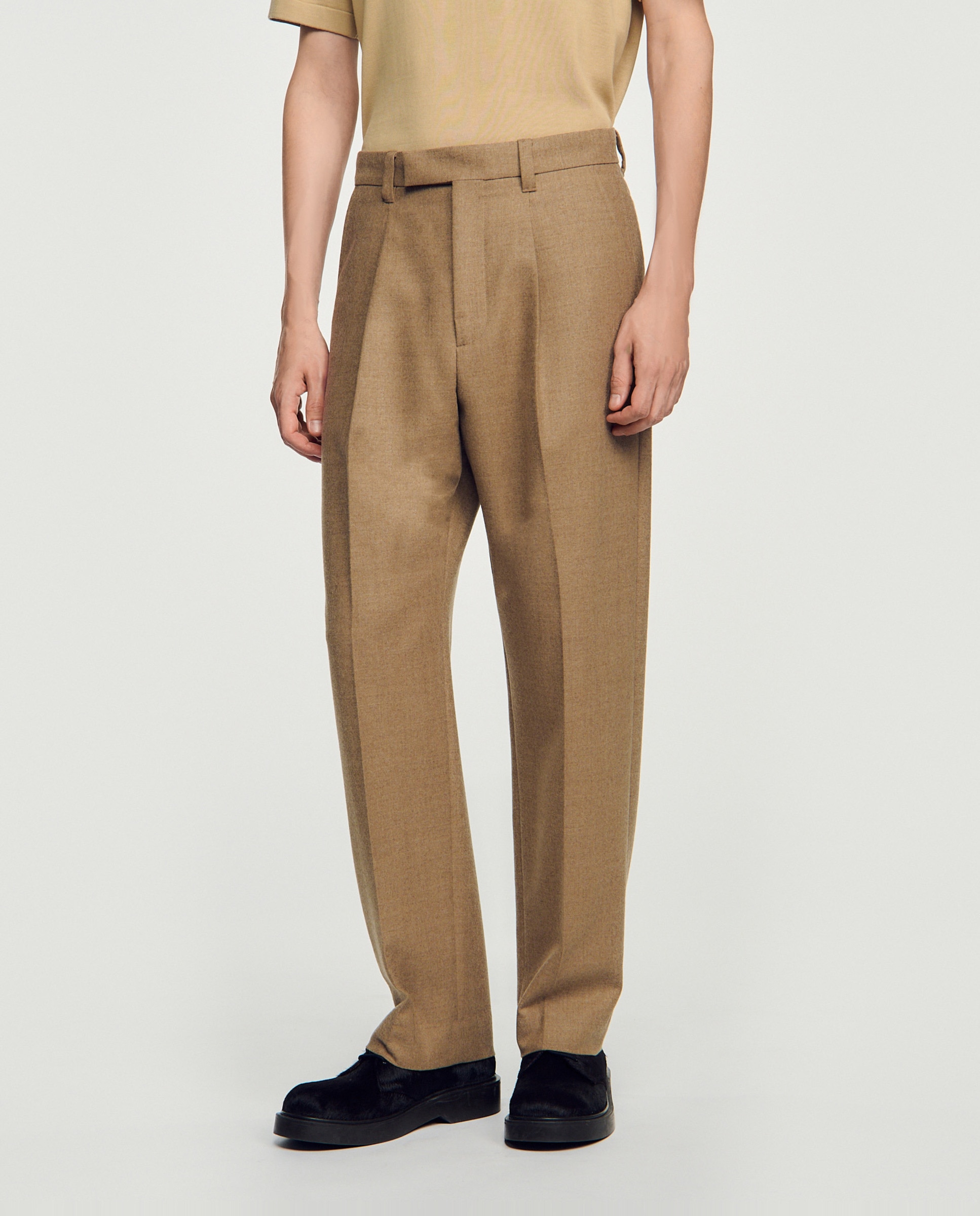 Pantalón de traje de hombre ancho de lana virgen - Sandro - Beige Beige-3