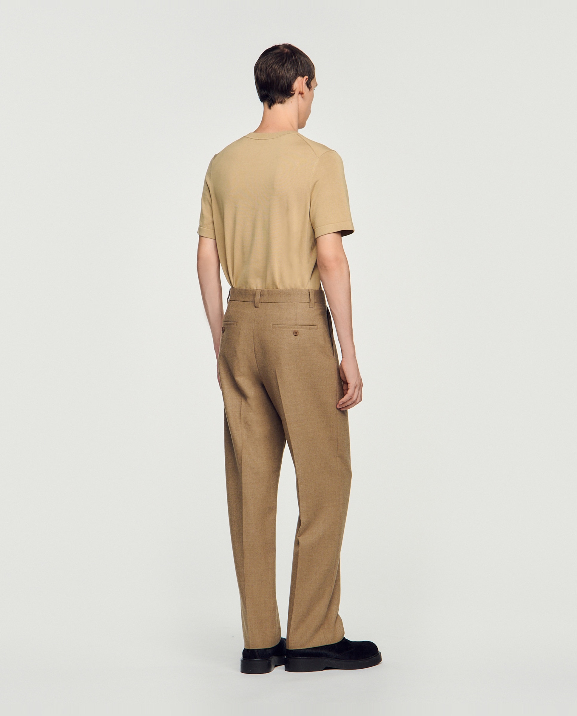 Pantalón de traje de hombre ancho de lana virgen - Sandro - Beige Beige-4