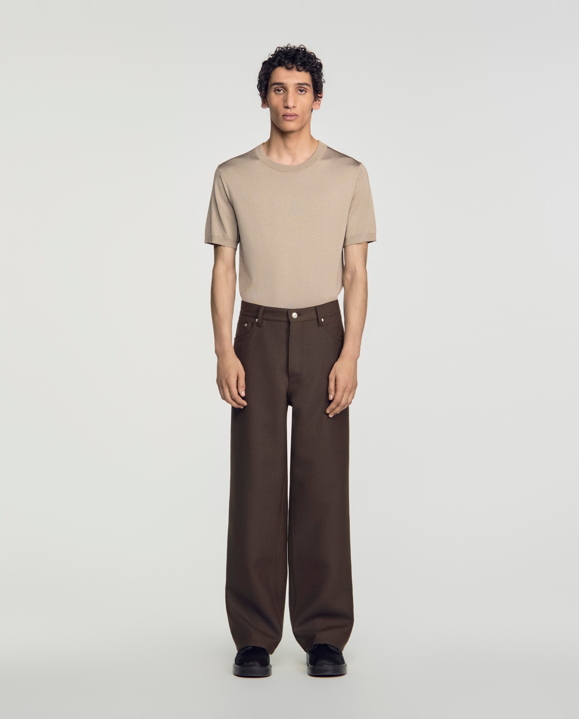 Pantalón cinco bolsillos de hombre corte recto liso - Sandro - Marrón Marrón-1