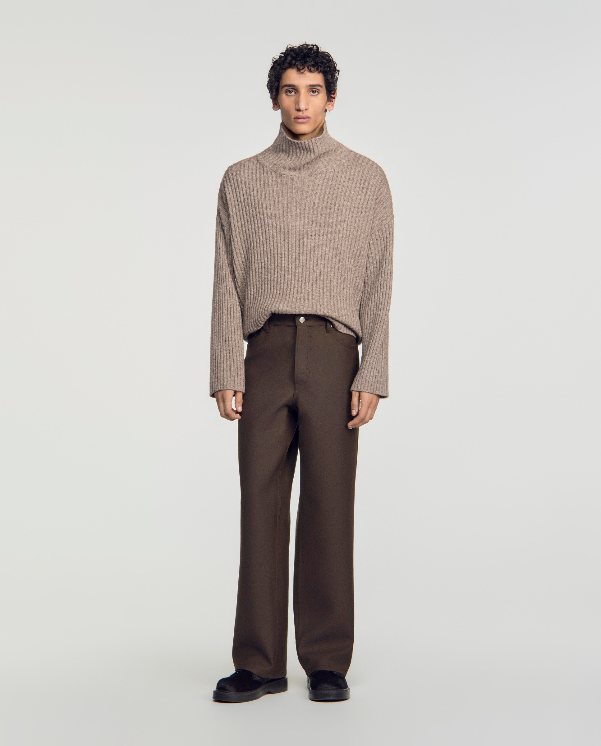 Pantalón cinco bolsillos de hombre corte recto liso - Sandro - Marrón Marrón-2