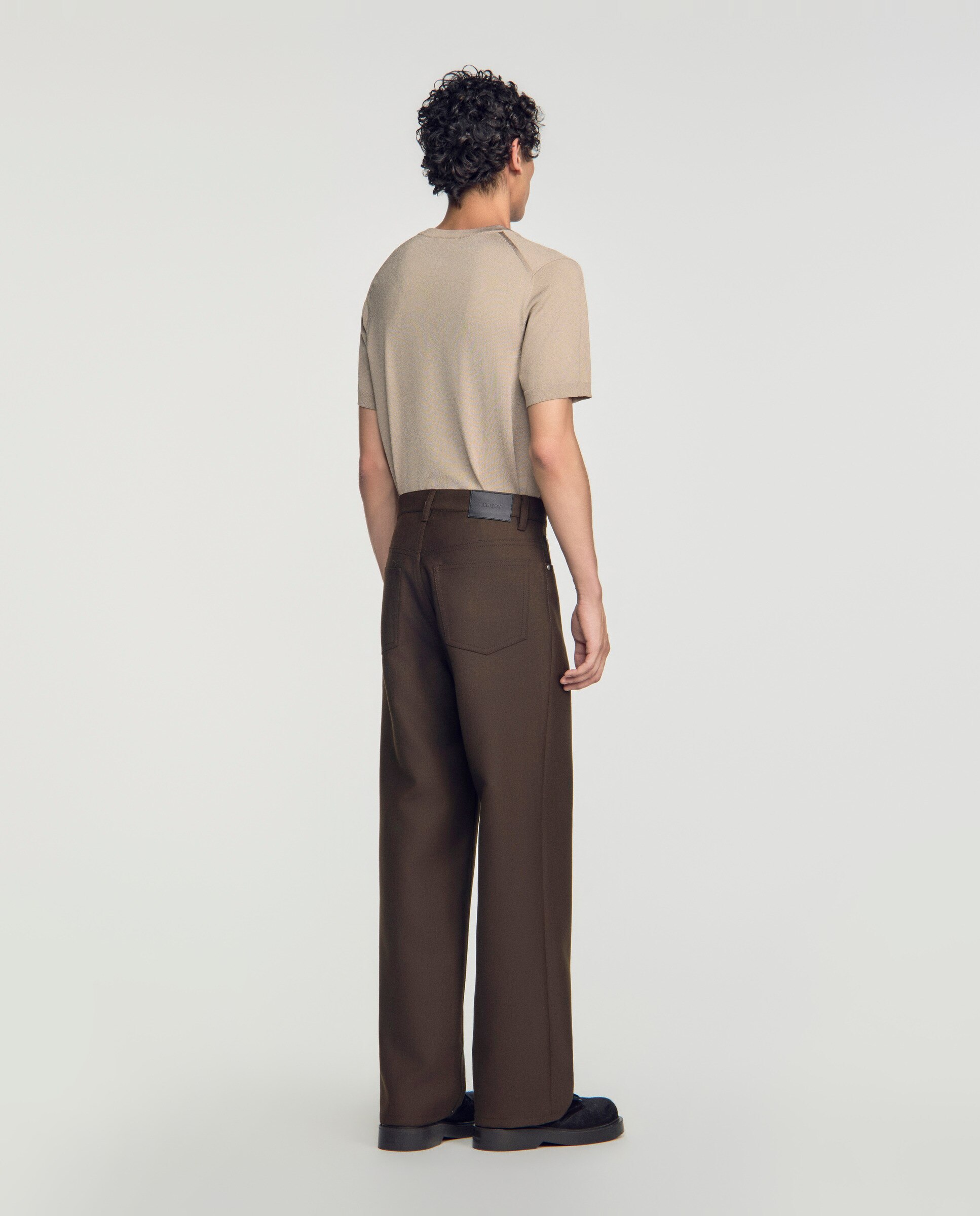 Pantalón cinco bolsillos de hombre corte recto liso - Sandro - Marrón Marrón-3