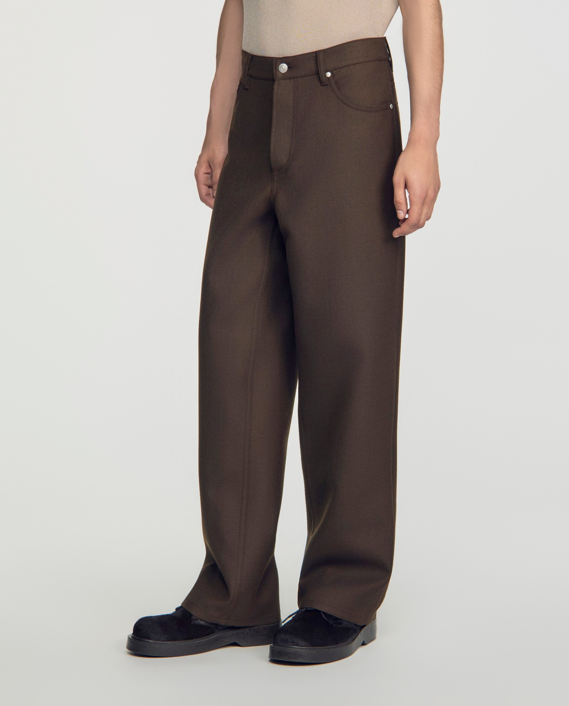 Pantalón cinco bolsillos de hombre corte recto liso - Sandro - Marrón Marrón-4