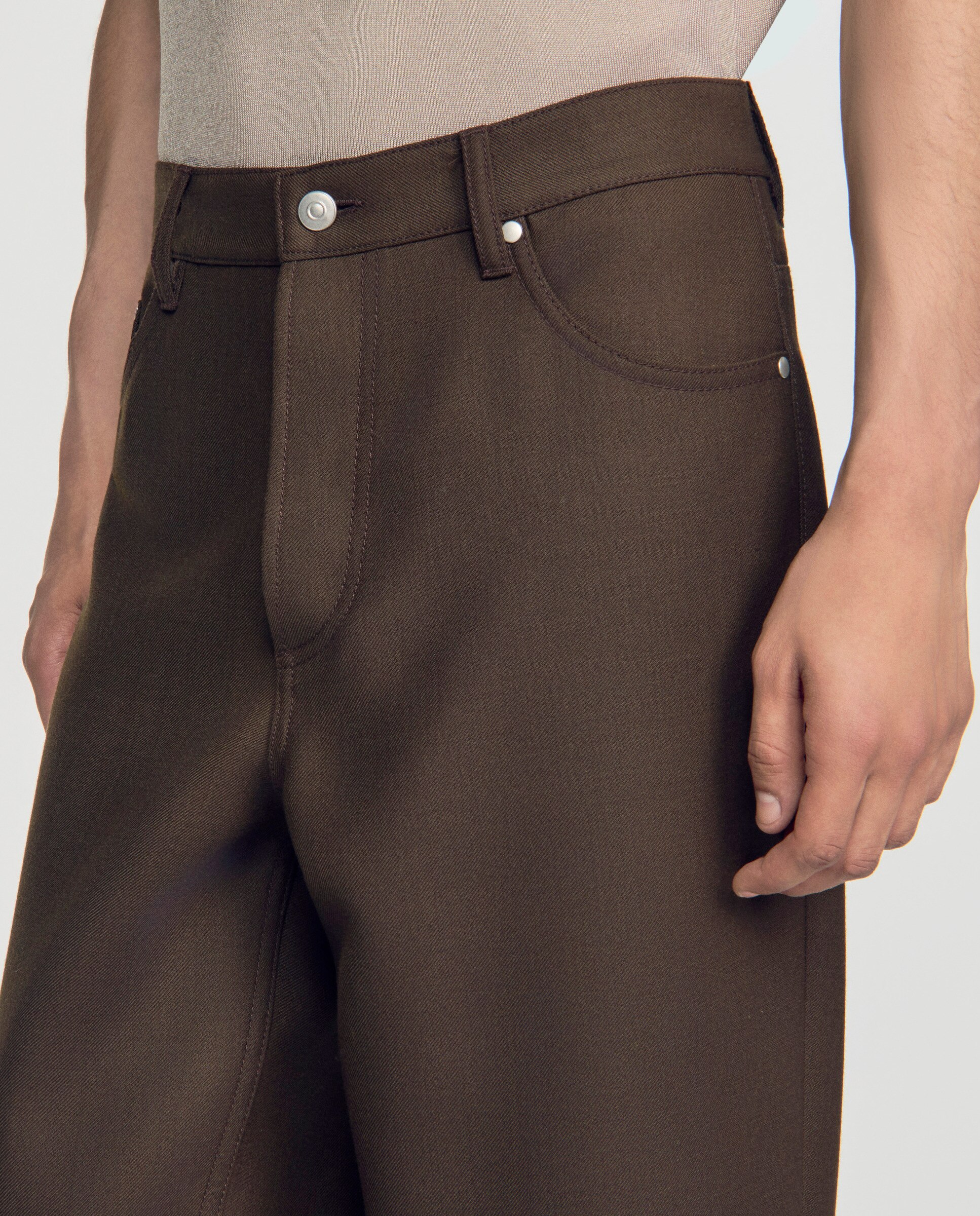 Pantalón cinco bolsillos de hombre corte recto liso - Sandro - Marrón Marrón-5