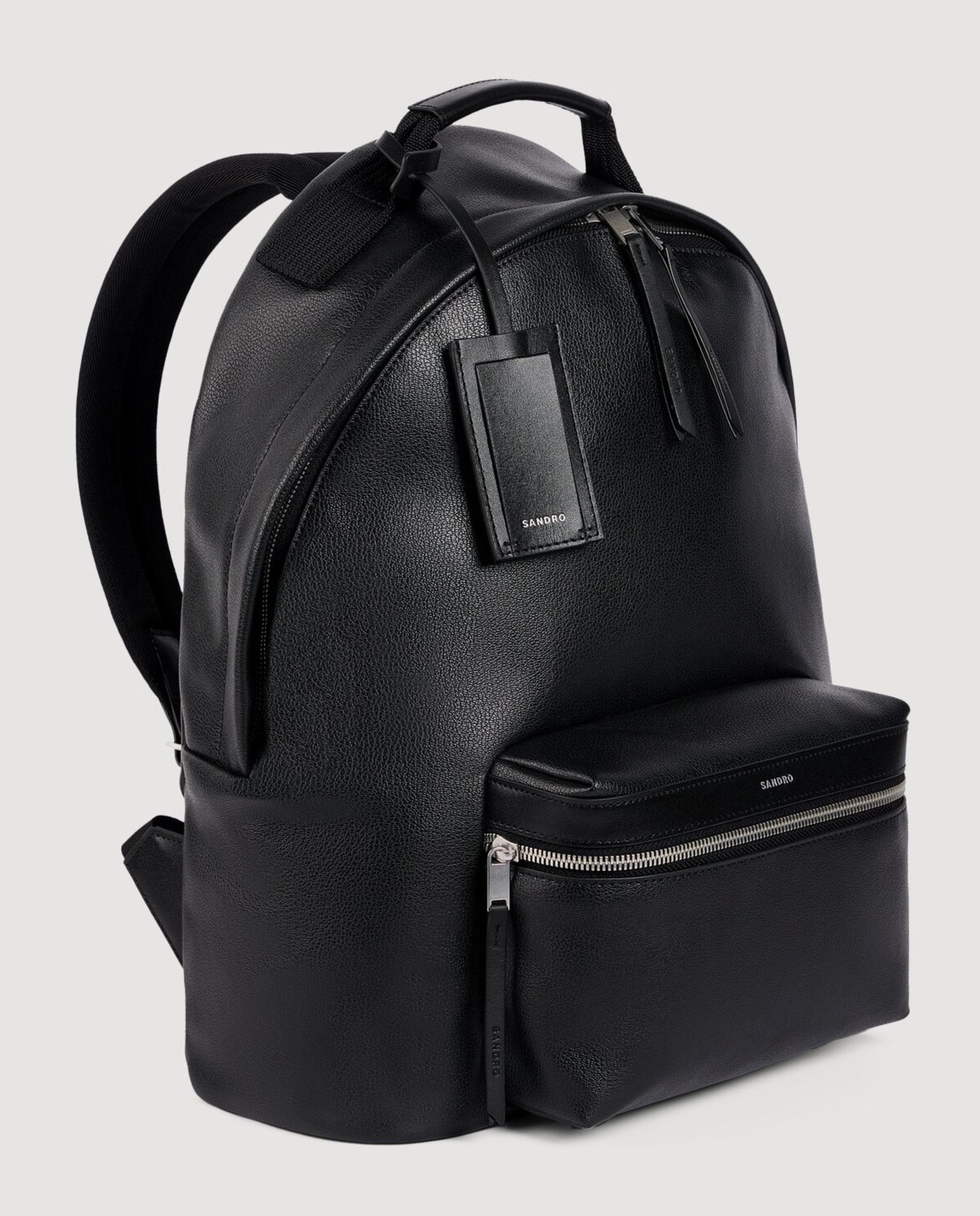 Mochila de hombre de cuero regenerado granulado - Sandro - Negro Negro-2