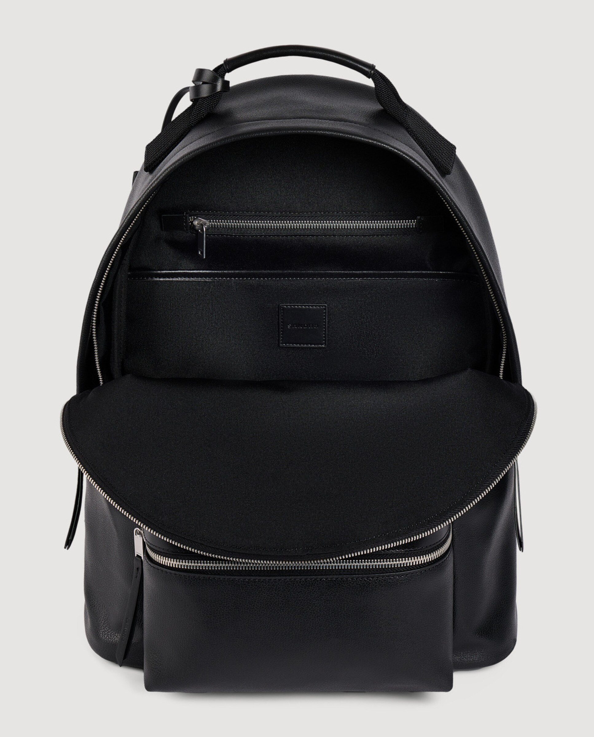 Mochila de hombre de cuero regenerado granulado - Sandro - Negro Negro-4