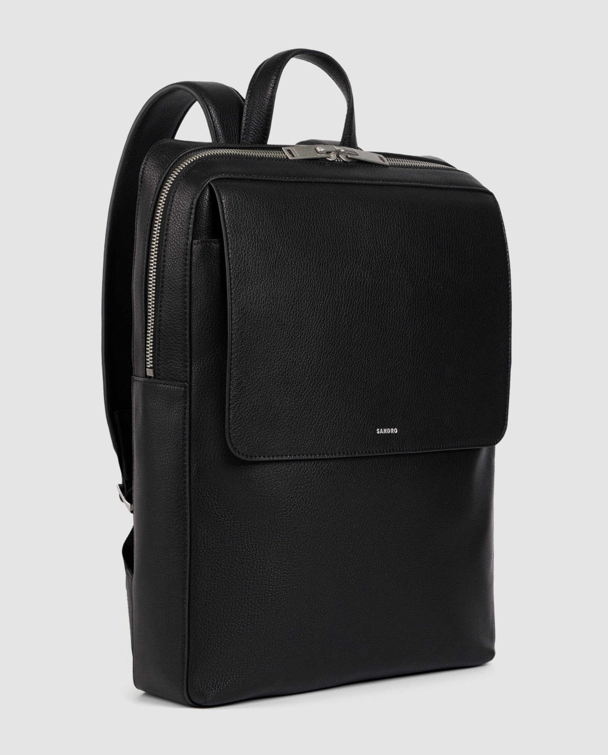 Mochila hombre cuero regenerado con solapa imantada - Sandro - Negro Negro-2