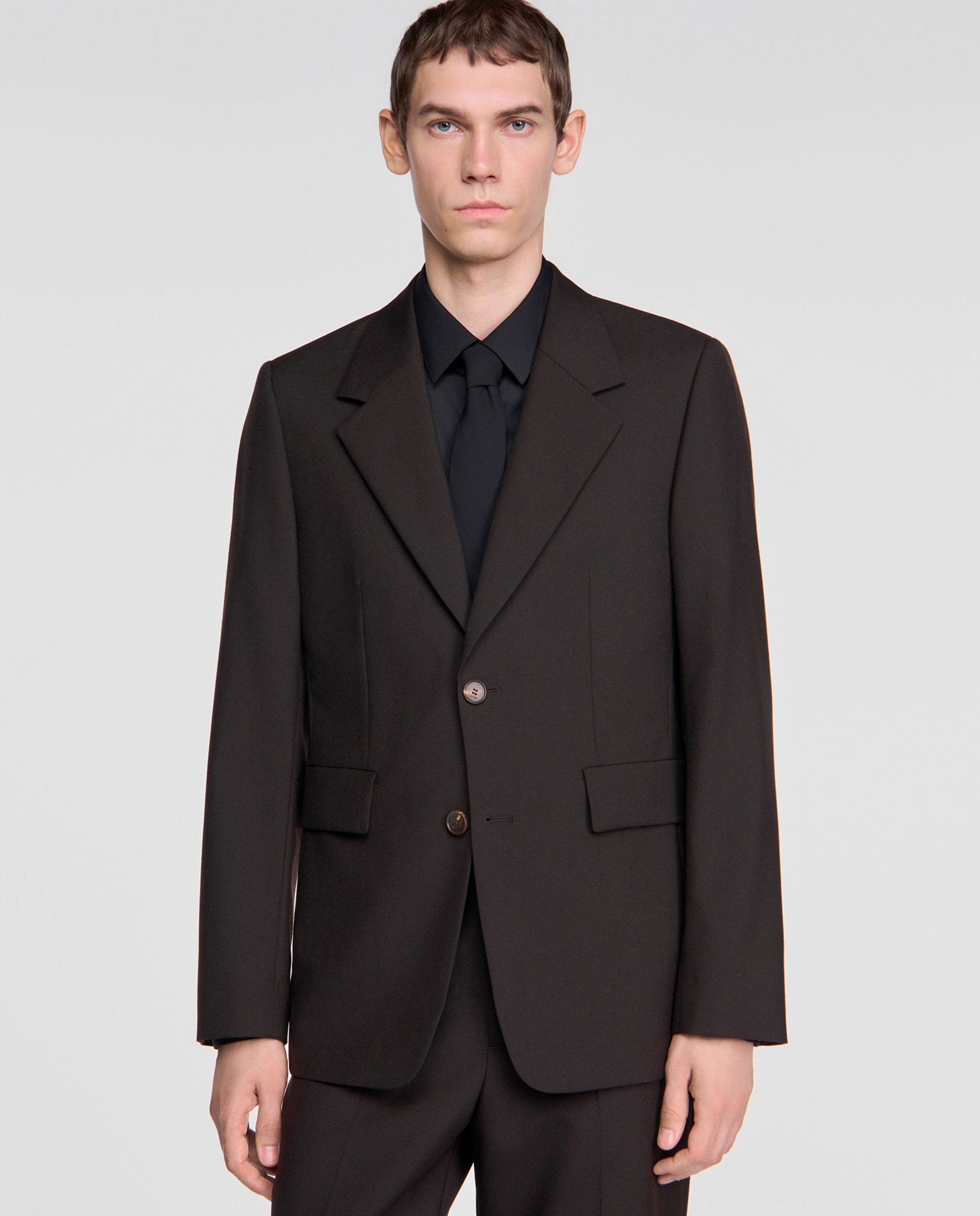 Imagen 0 de Chaqueta de traje para hombre clásica de lana virgen Marrón oscuro